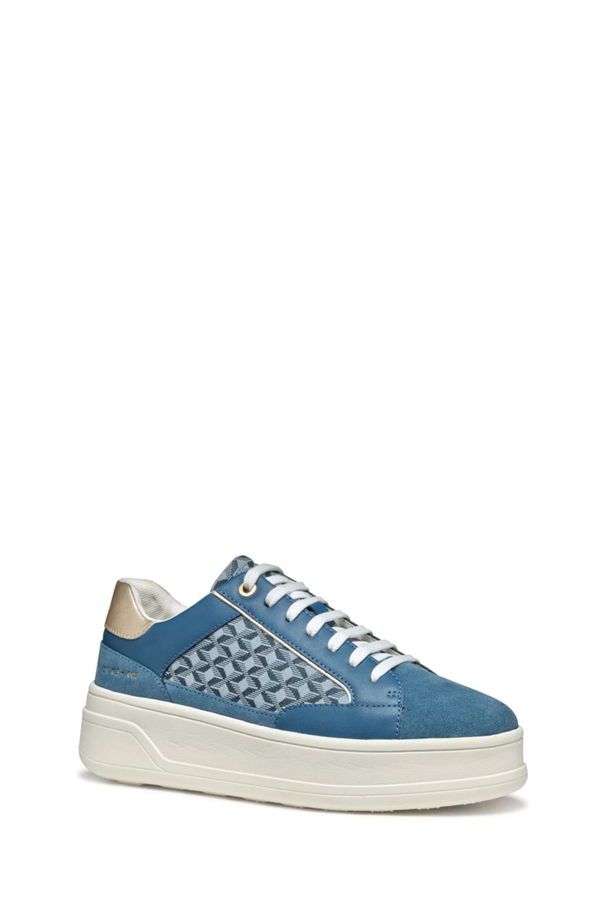 Geox Kadın Mavi D Spherica Ecub - 2 B - Em.Te + Su Bağcıklı Desenli Kalın Tabanlı Deri Sneaker - Image 3