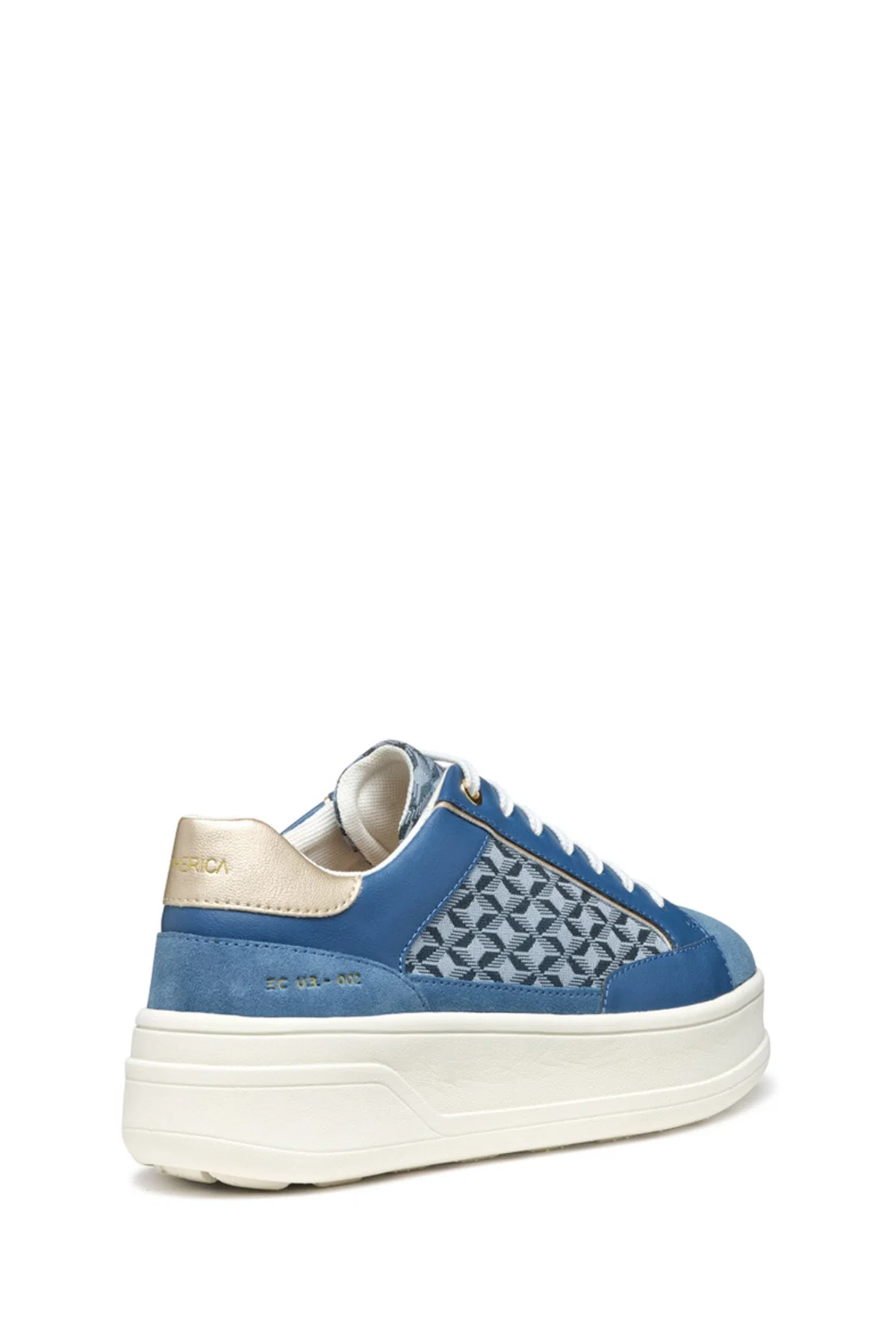 Geox Kadın Mavi D Spherica Ecub - 2 B - Em.Te + Su Bağcıklı Desenli Kalın Tabanlı Deri Sneaker - Image 4