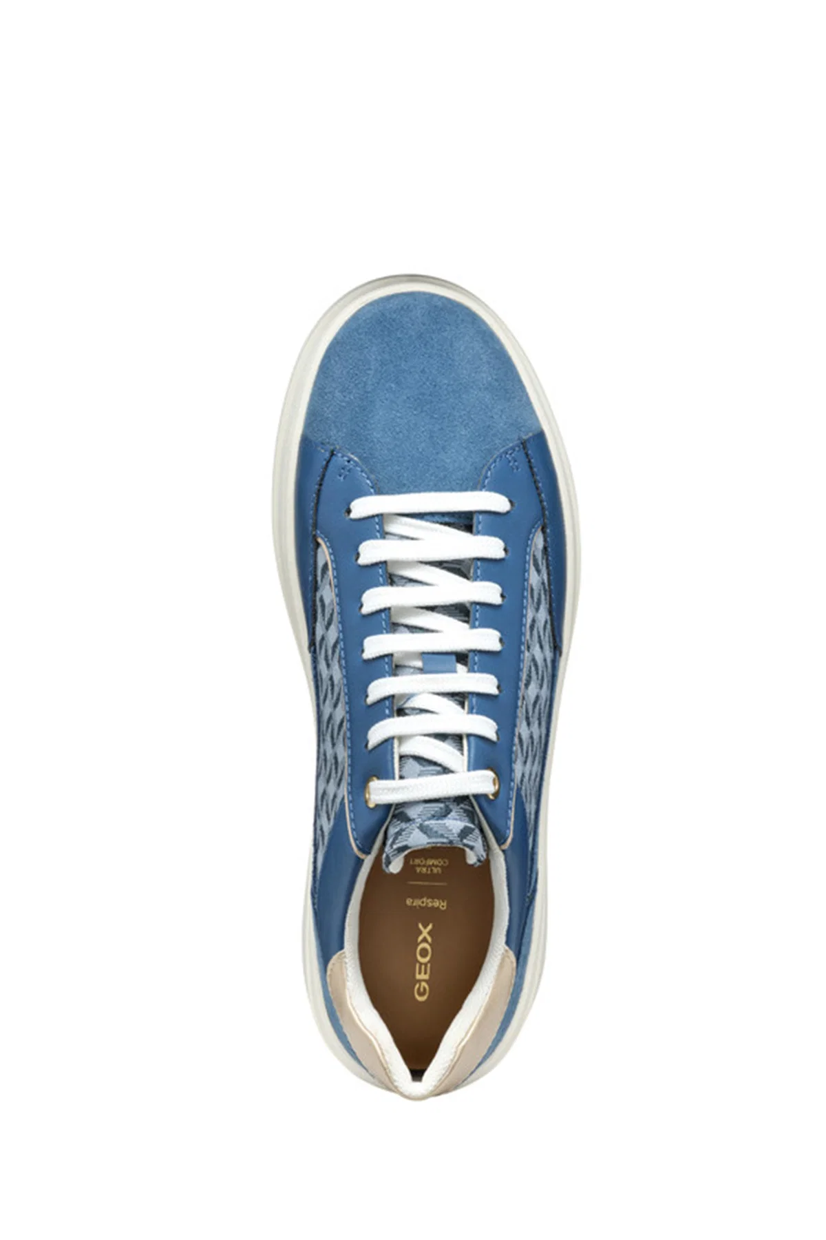 Geox Kadın Mavi D Spherica Ecub - 2 B - Em.Te + Su Bağcıklı Desenli Kalın Tabanlı Deri Sneaker - Image 5
