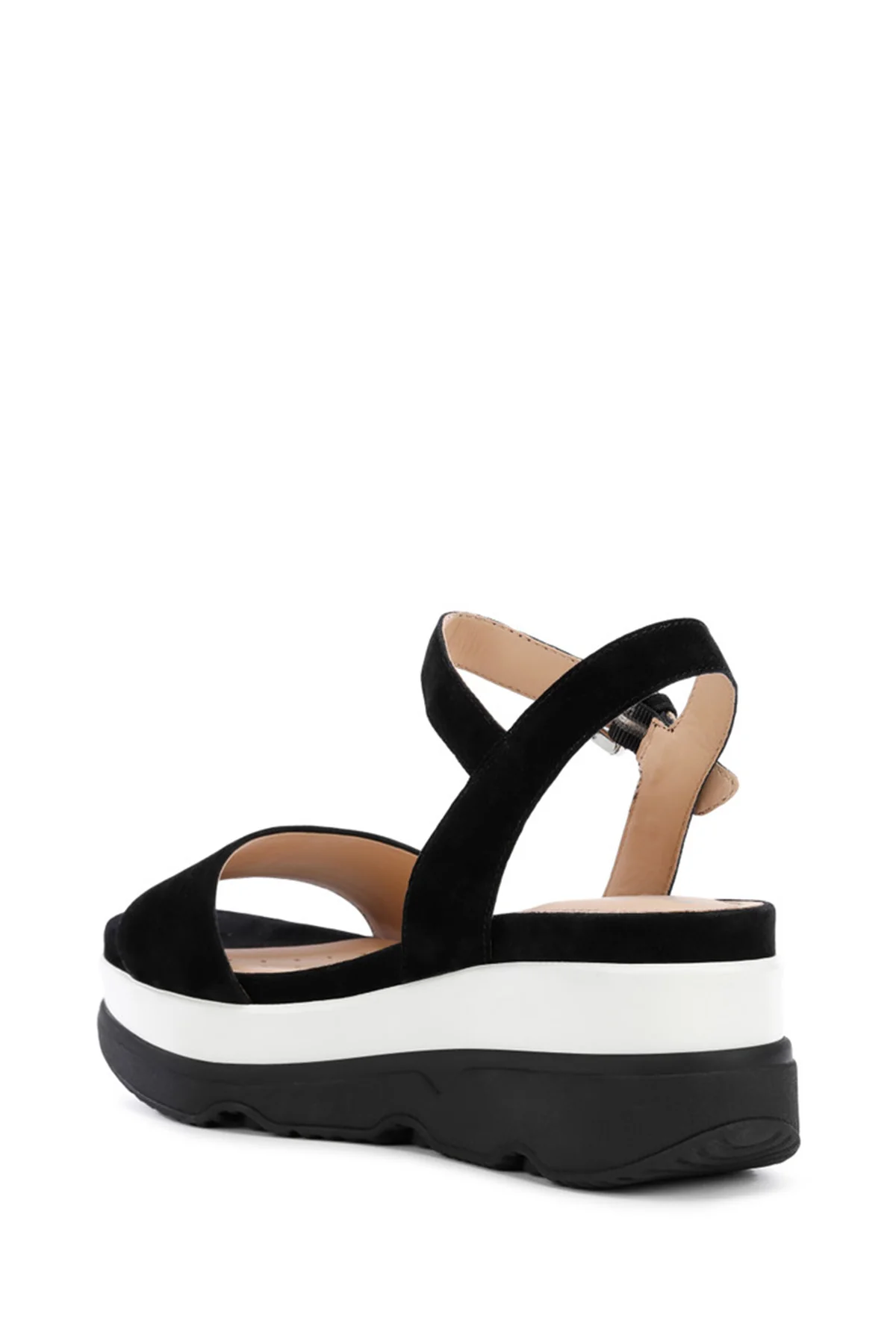 Geox Kadın Siyah D Gardenia C - Goat Suede Bilekten Tokalı Kalın Tabanlı Deri Sandalet - Image 4