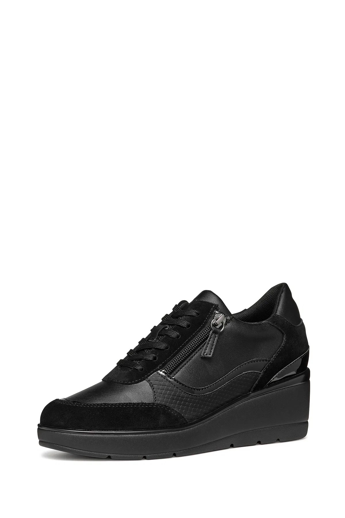 Geox Kadın Siyah D Ilde Bağcıklı Dolgu Topuklu Sneaker - Image 2