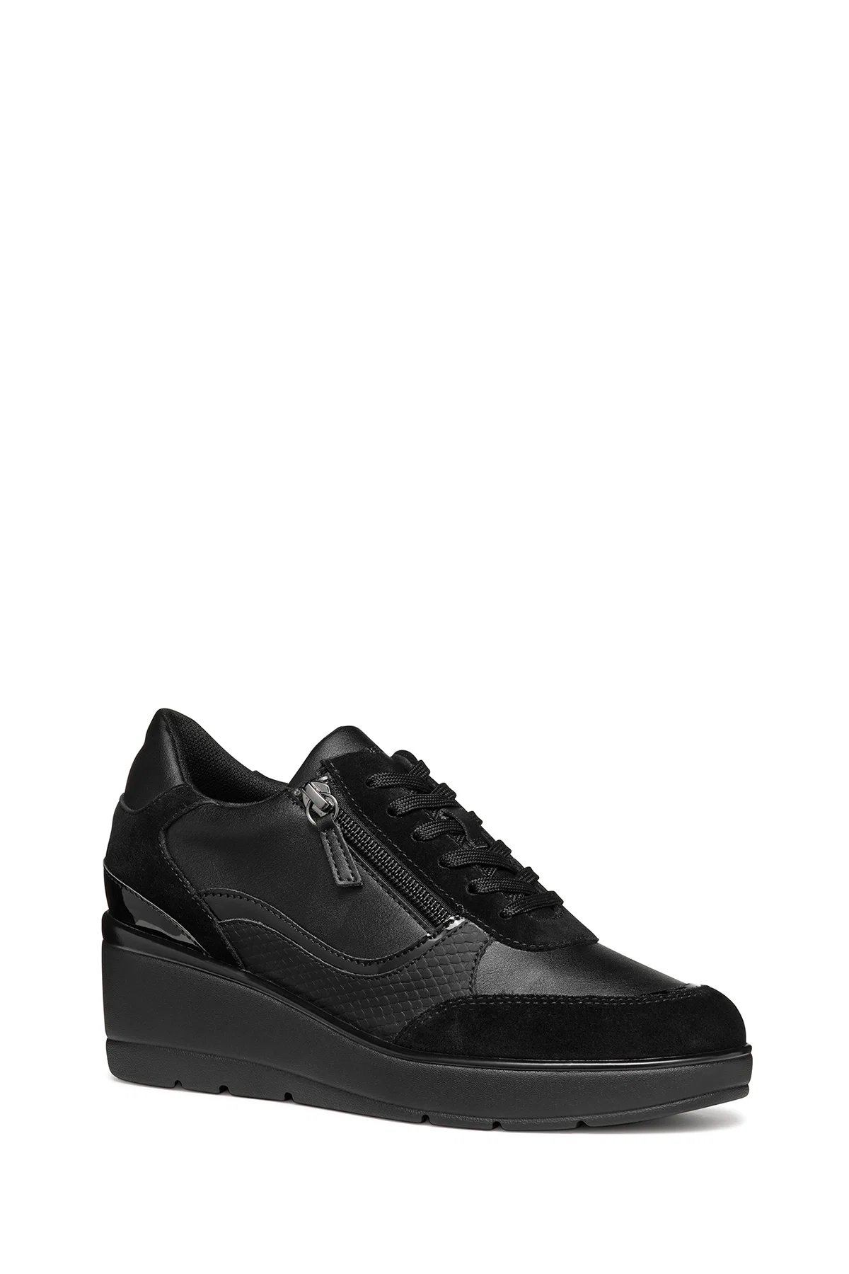 Geox Kadın Siyah D Ilde Bağcıklı Dolgu Topuklu Sneaker - Image 3