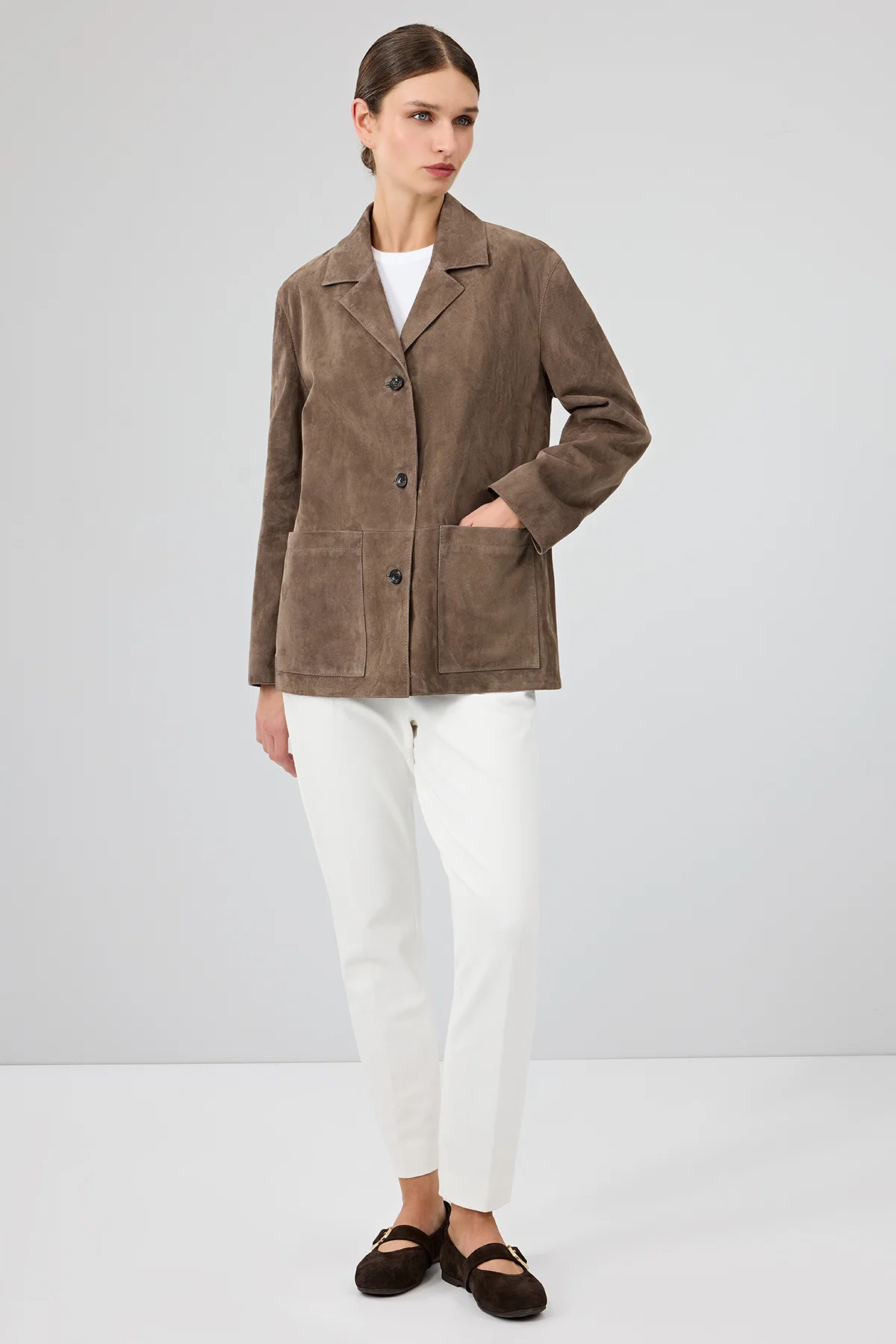 Gloria Kadın Vizon Oversize Süet Deri Ceket - Image 5