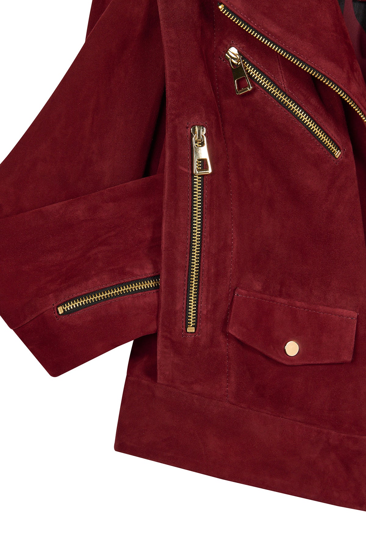 İbiza Kadın Bordo Biker Süet Deri Ceket - Image 7
