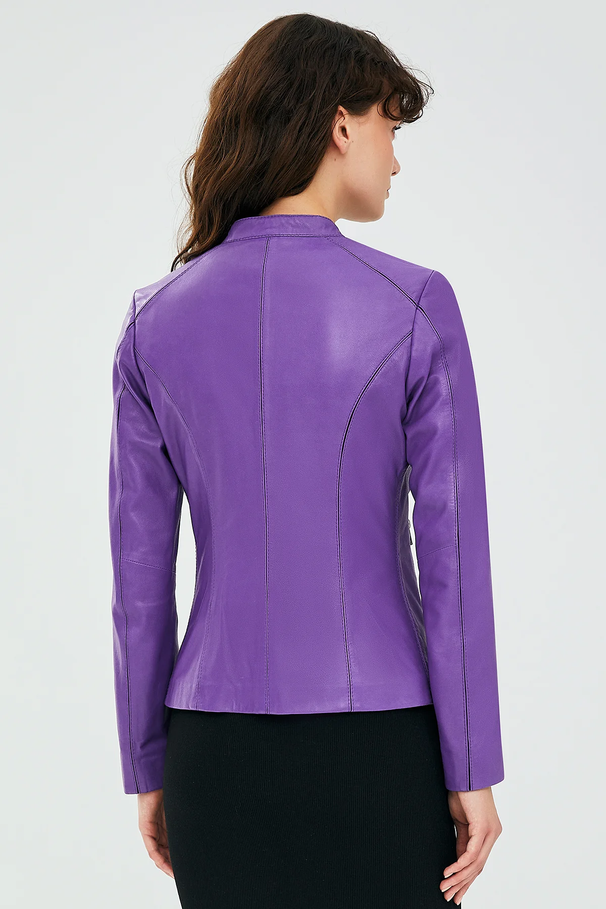 Joel Kadın Mor Slim-Fit Kısa Deri Ceket - Image 3