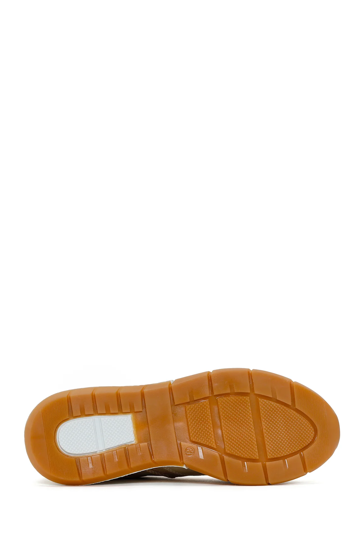 Kadın Altın Bağcıklı Yandan Fermuarlı Deri Sneaker - Image 4
