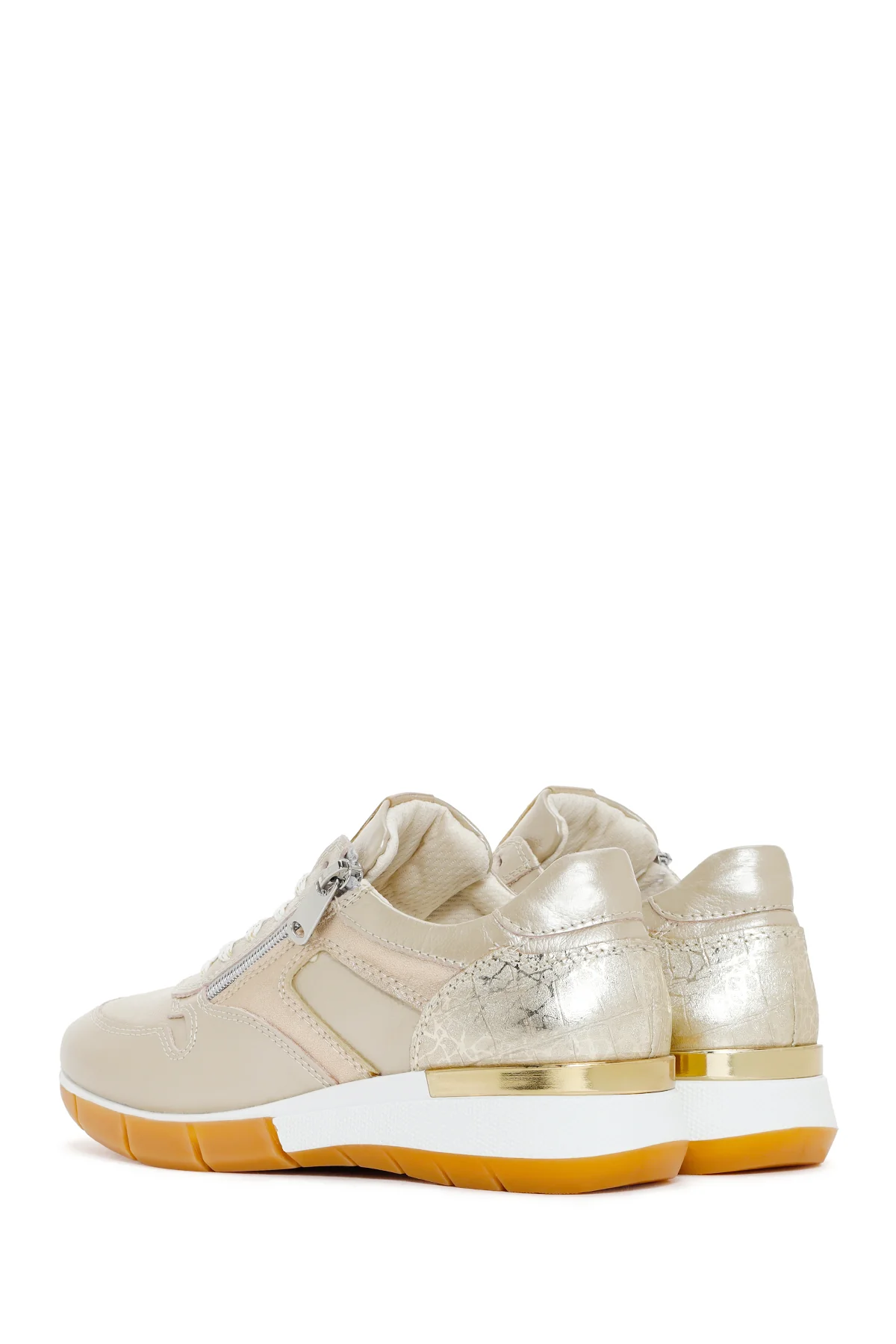 Kadın Altın Bağcıklı Yandan Fermuarlı Deri Sneaker - Image 6