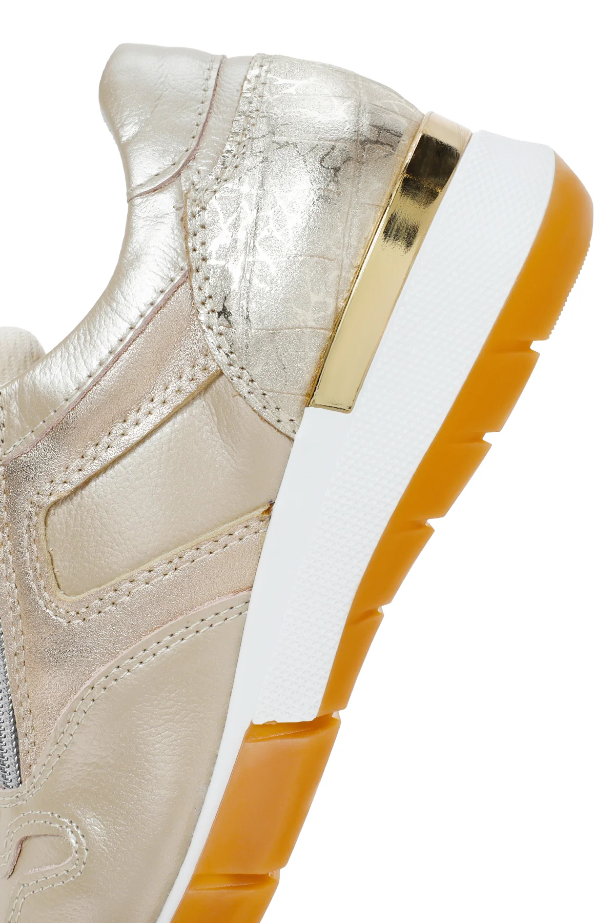 Kadın Altın Bağcıklı Yandan Fermuarlı Deri Sneaker - Image 8