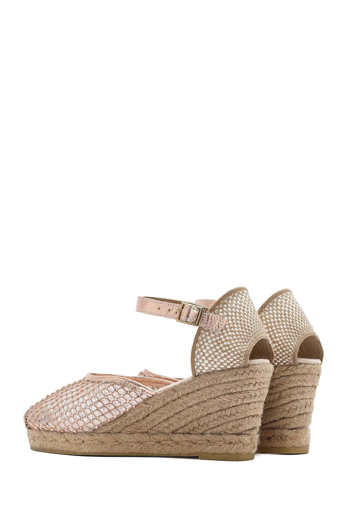 Kadın Altın Bilekten Tokalı Dolgu Topuklu Espadril Sandalet - Image 6