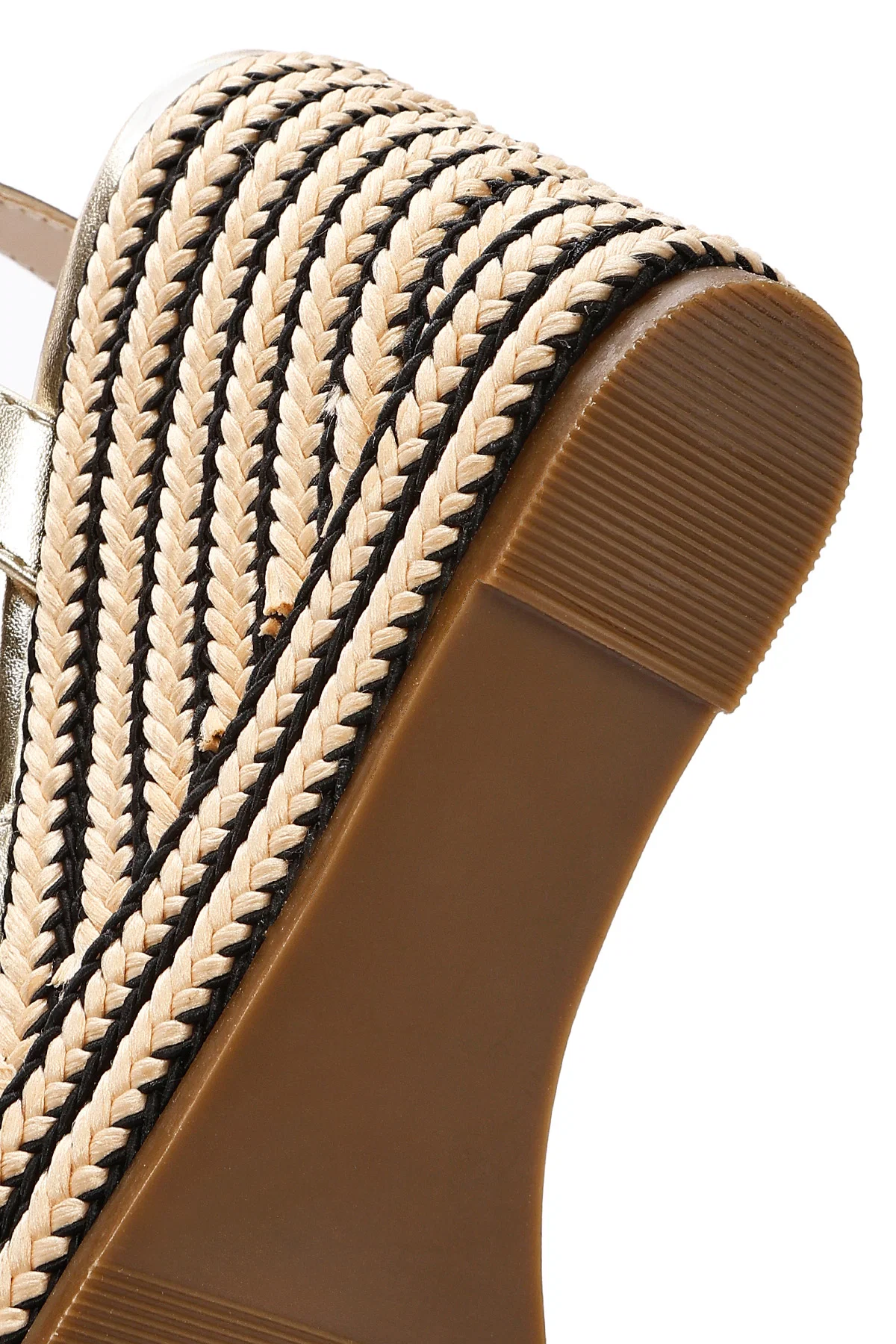 Kadın Altın Bilekten Tokalı Dolgu Topuklu Metalik Espadril Sandalet - Image 11