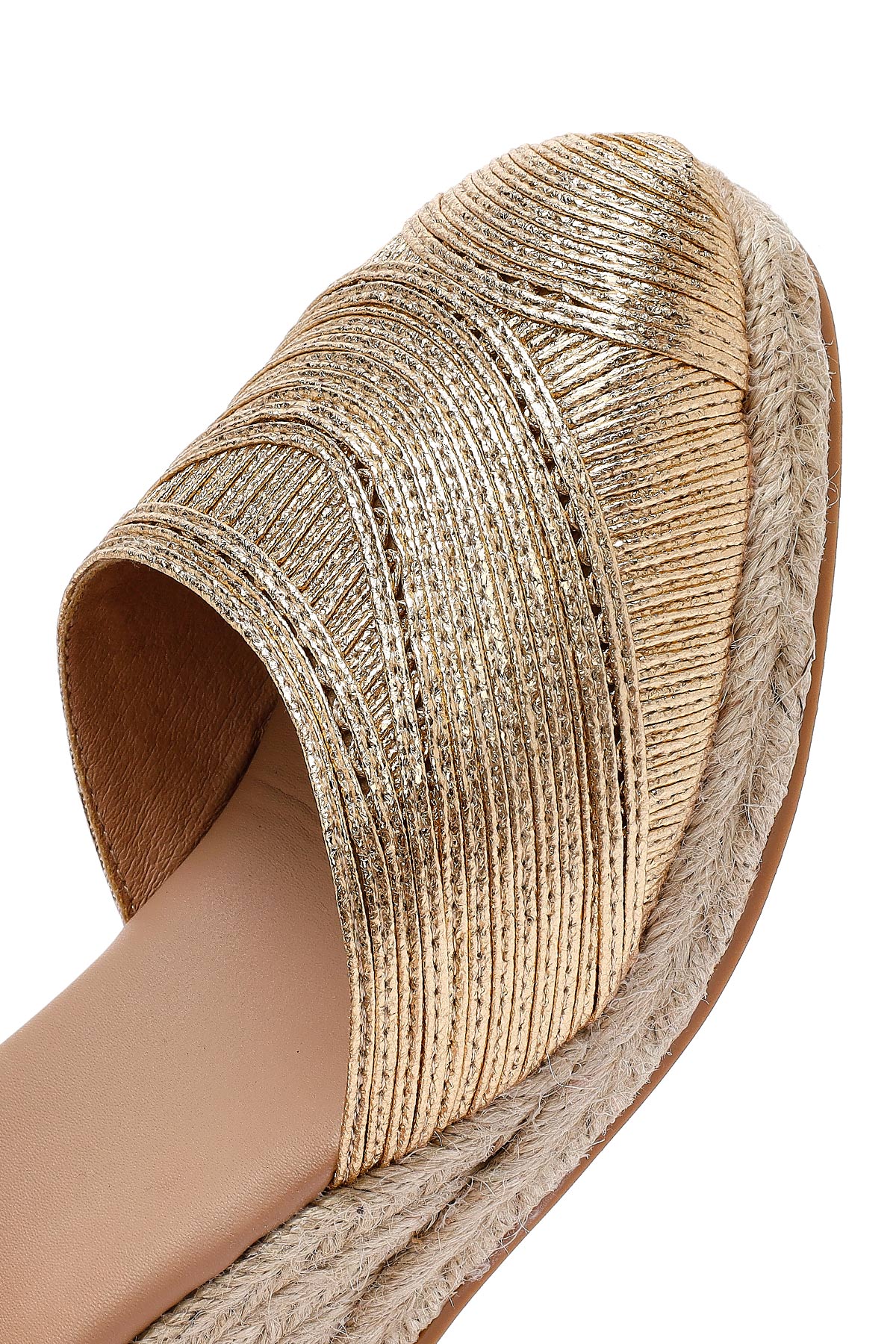 Kadın Altın Bilekten Tokalı Metalik Dolgu Topuklu Espadril - Image 11