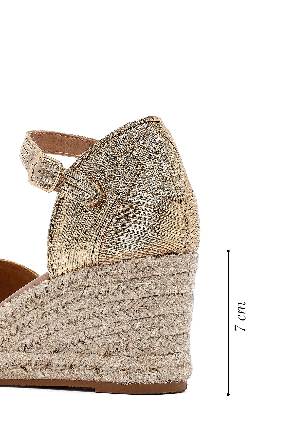Kadın Altın Bilekten Tokalı Metalik Dolgu Topuklu Espadril - Image 2