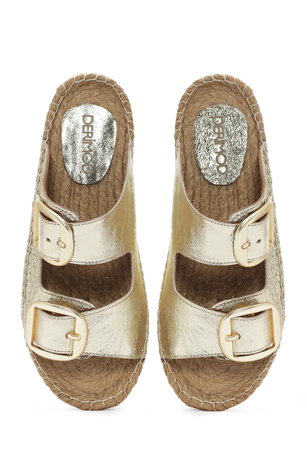 Kadın Altın Deri Espadril Terlik - Image 7