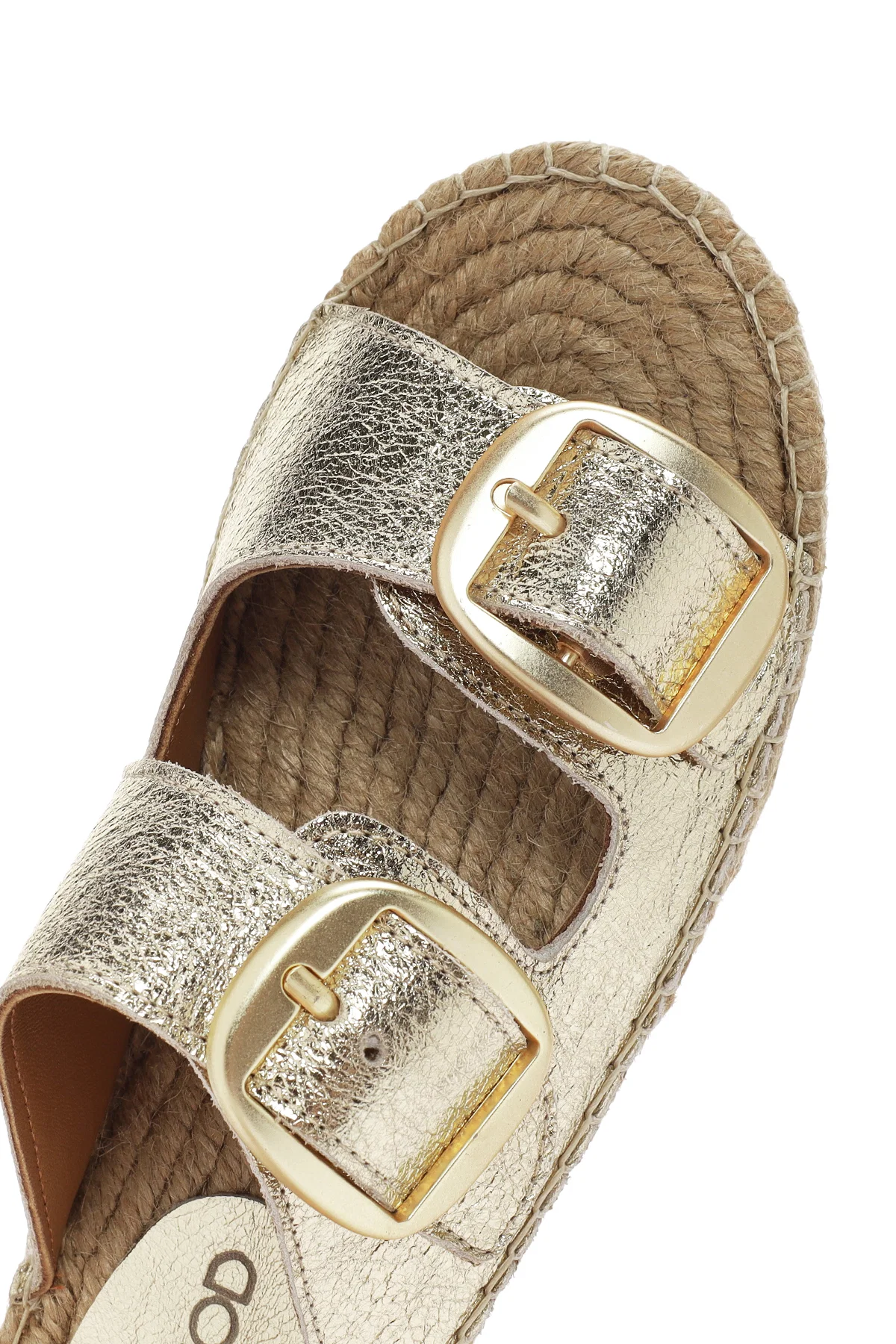 Kadın Altın Deri Metalik Espadril Terlik - Image 10