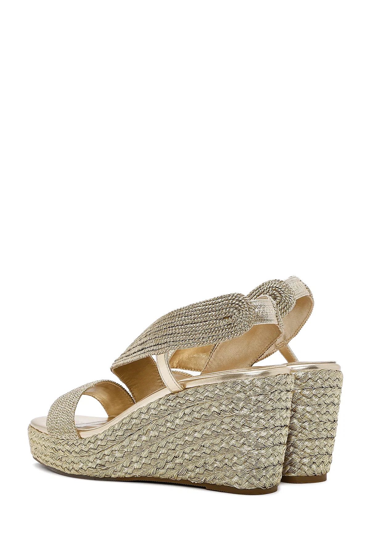 Kadın Altın Dolgu Topuklu Örgü Espadril Sandalet - Image 6