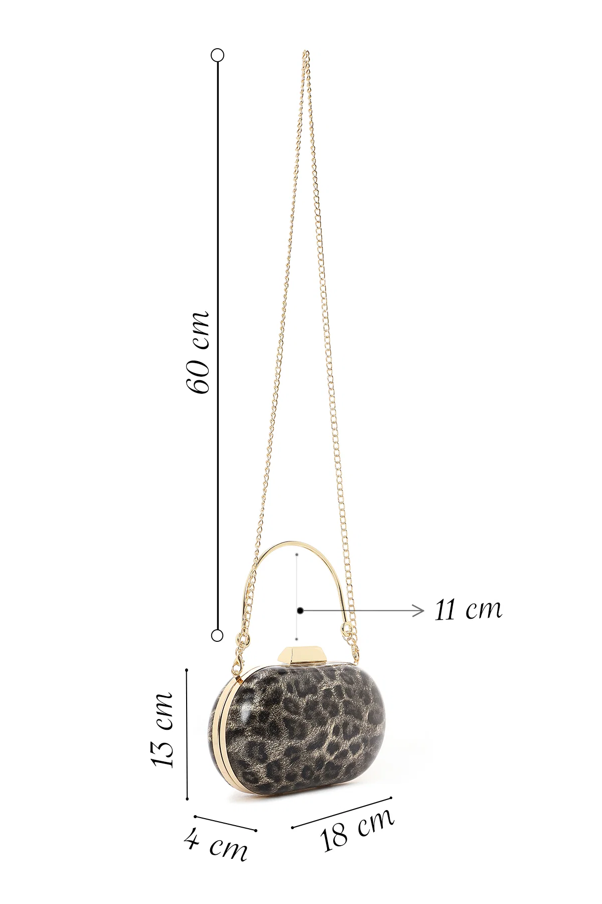 Kadın Altın Leoper Desenli Uzun Askılı Mini Portföy Abiye Çantası - Image 2