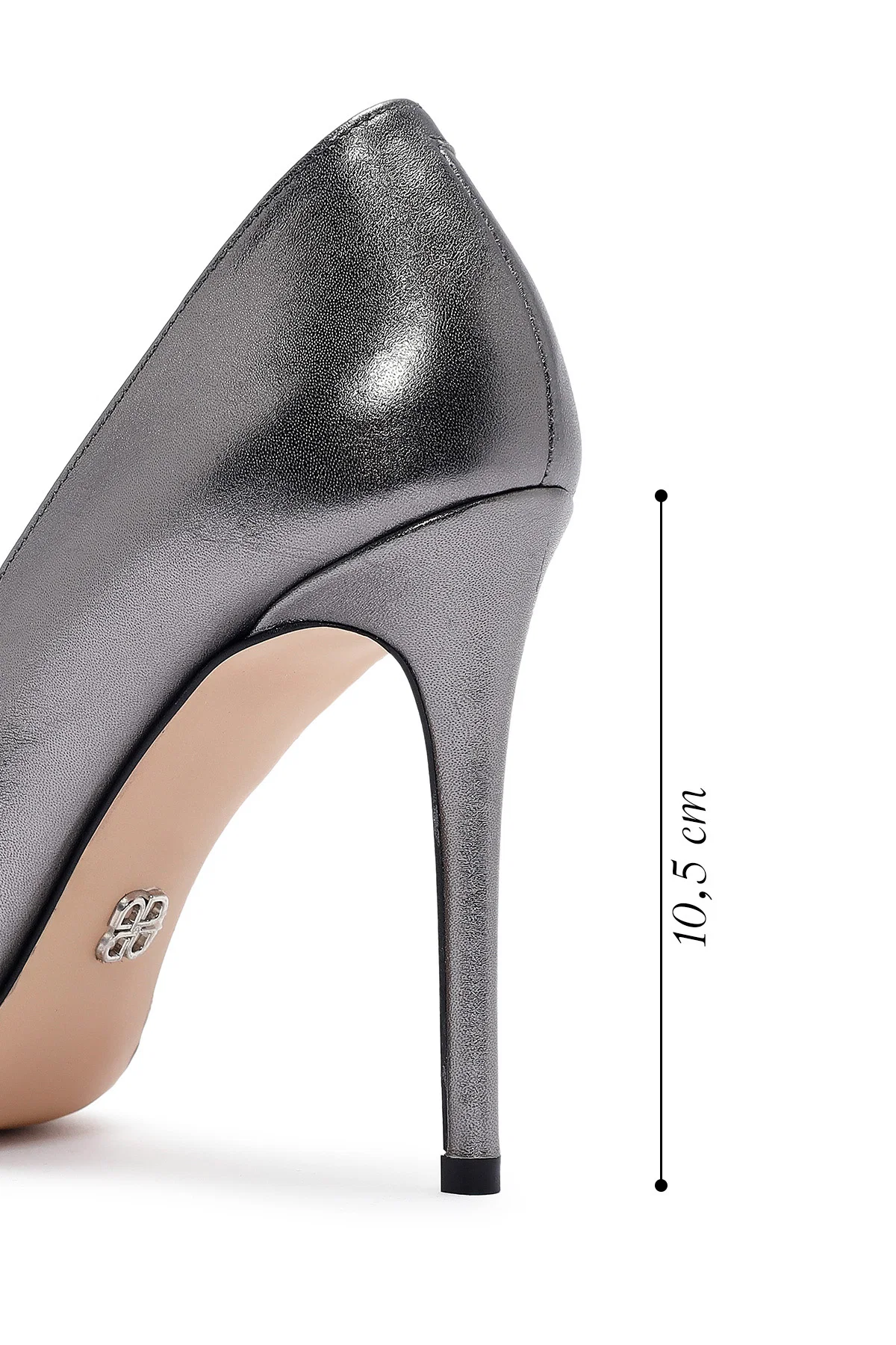 Kadın Antrasit İnce Topuklu Metalik Deri Stiletto - Image 2