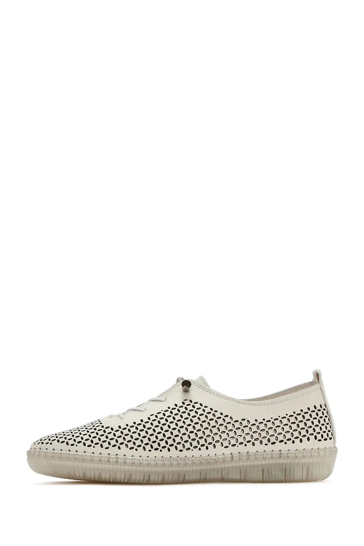 Kadın Bej Bağcıklı Deri Comfort Loafer - Image 2