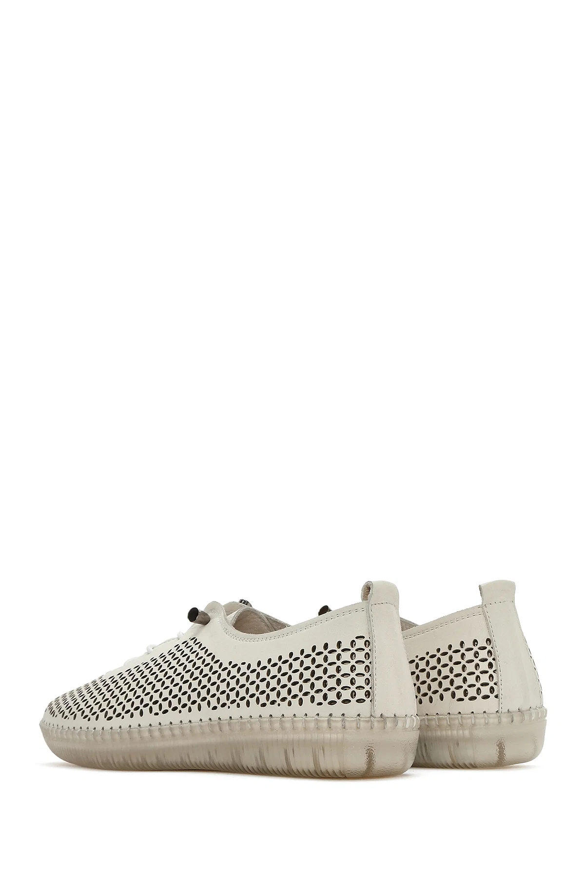 Kadın Bej Bağcıklı Deri Comfort Loafer - Image 5