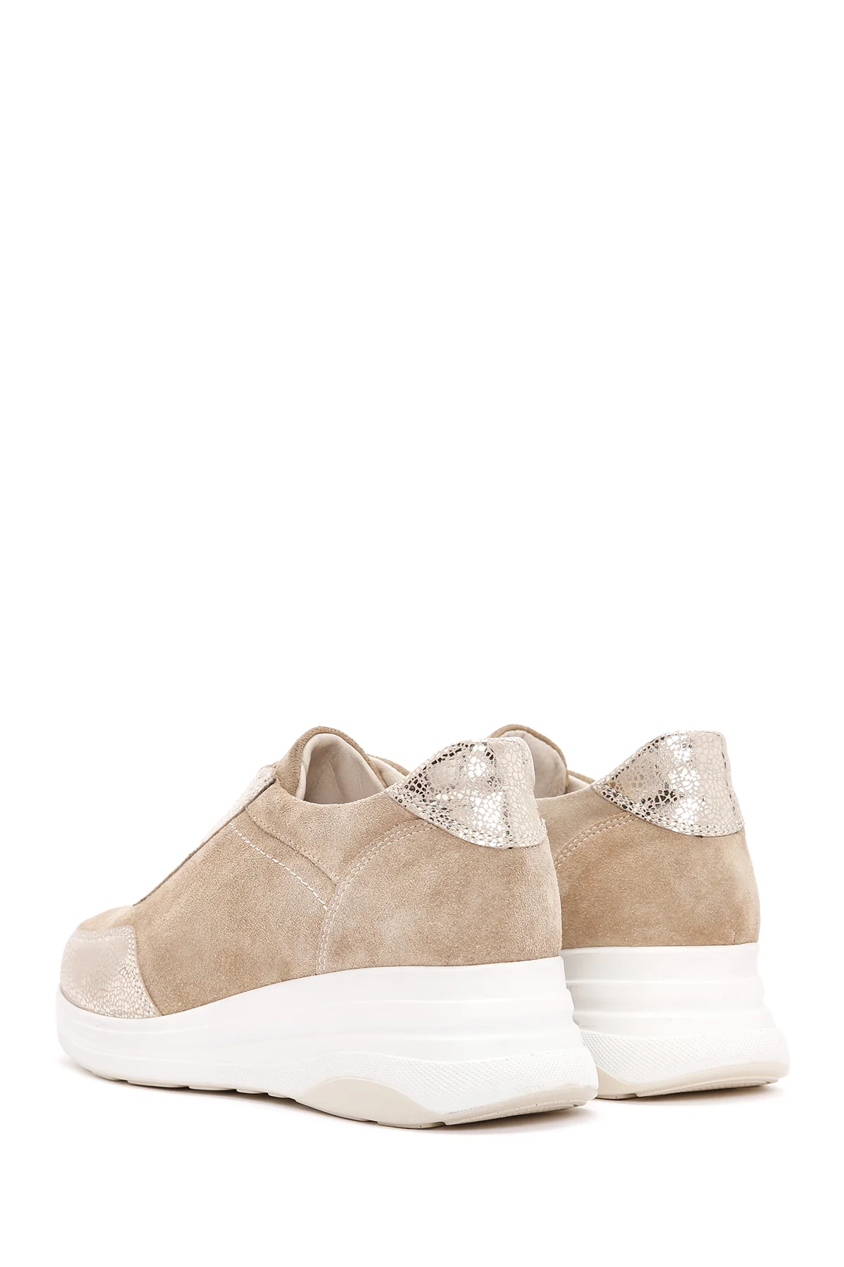 Kadın Bej Bağcıklı Deri Sneaker - Image 5