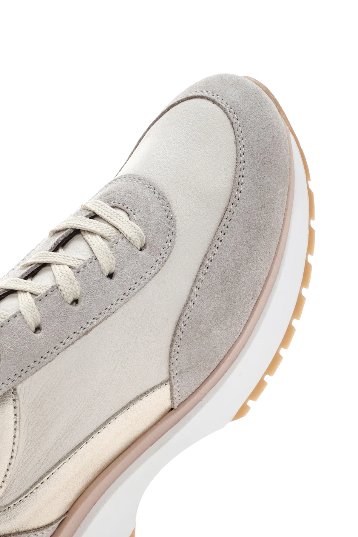 Kadın Bej Bağcıklı Deri Sneaker - Image 9