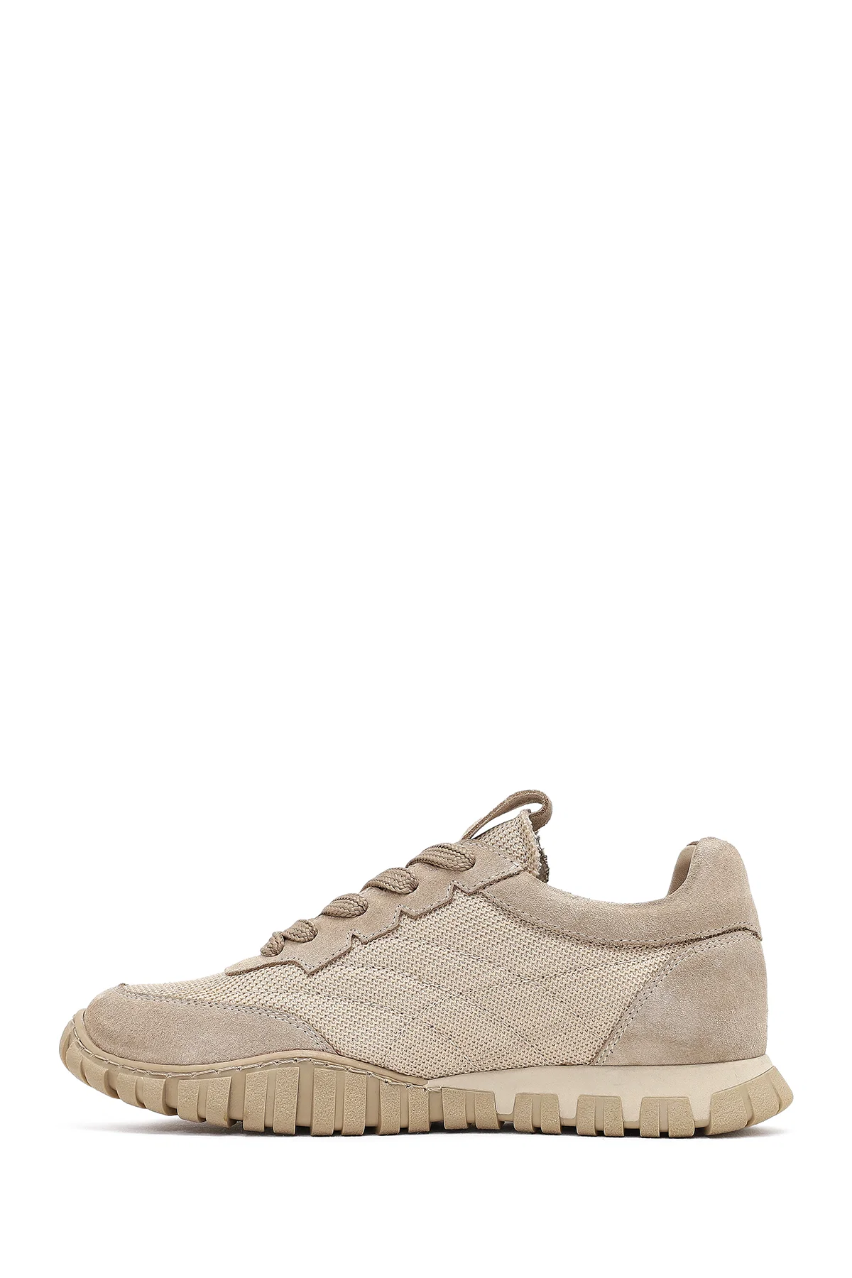 Kadın Bej Bağcıklı Deri Sneaker - Image 2