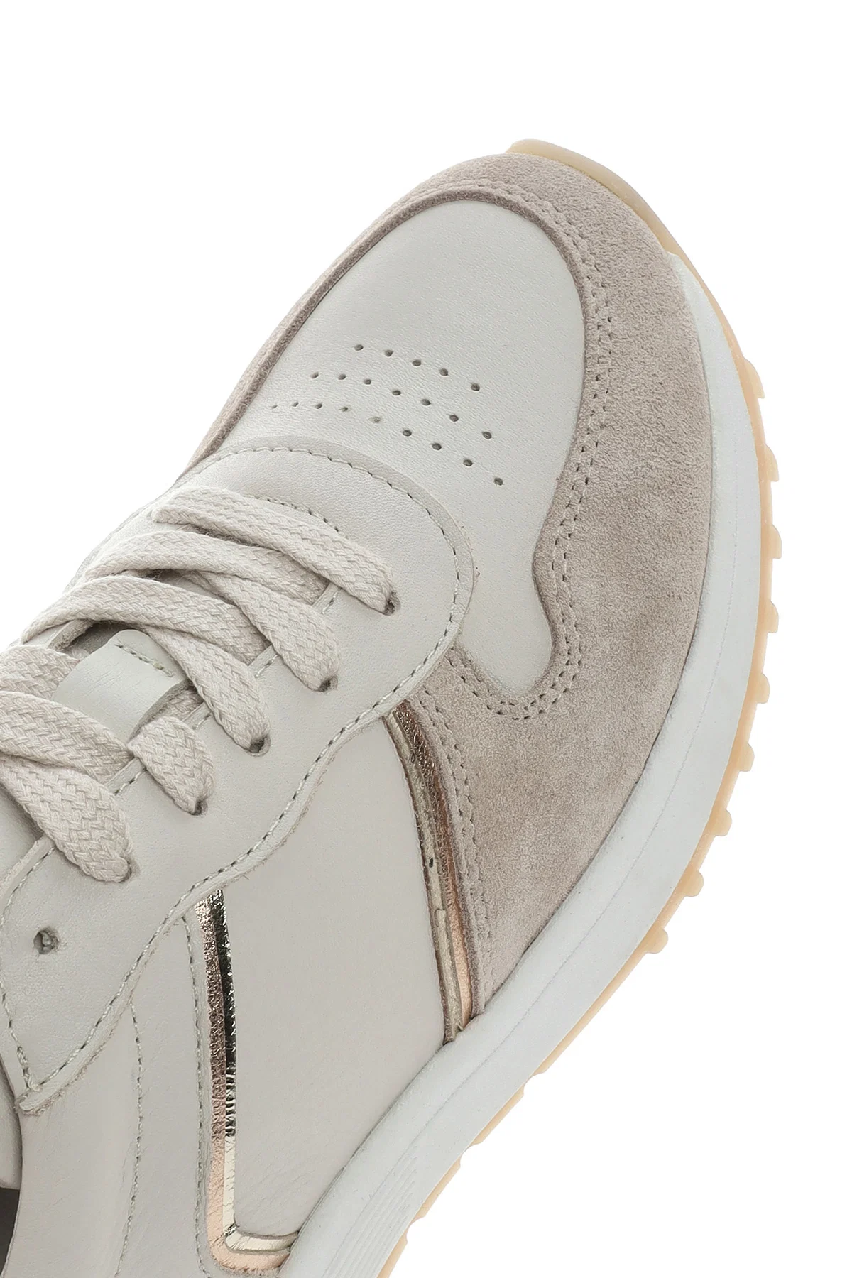 Kadın Bej Bağcıklı Deri Sneaker - Image 8