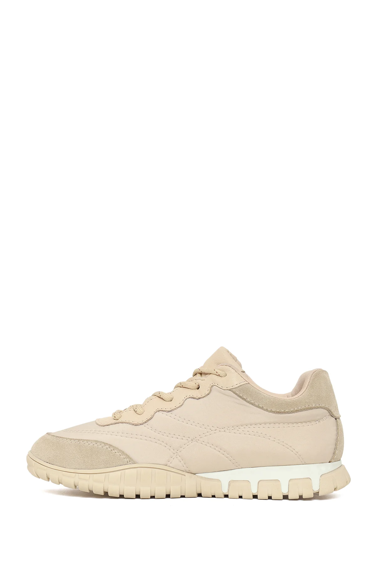 Kadın Bej Bağcıklı Deri Sneaker - Image 4