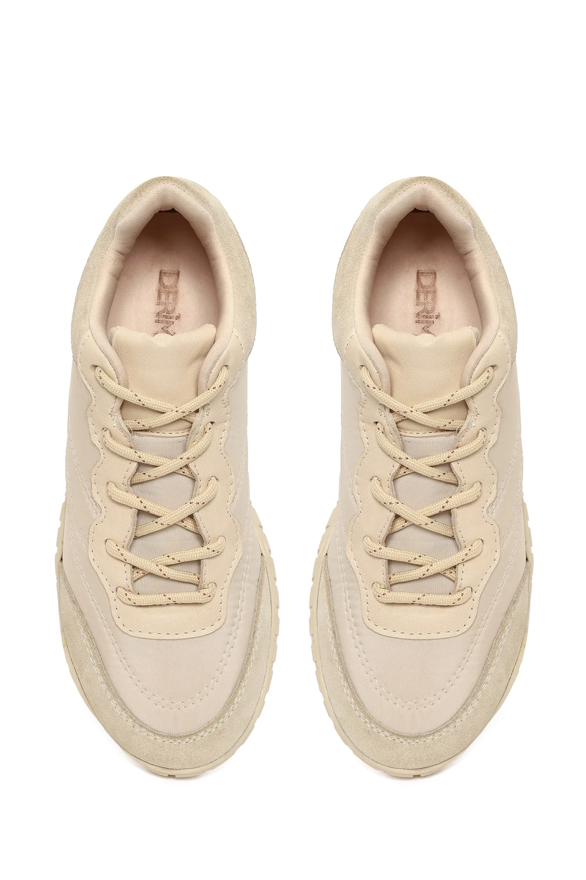 Kadın Bej Bağcıklı Deri Sneaker - Image 5