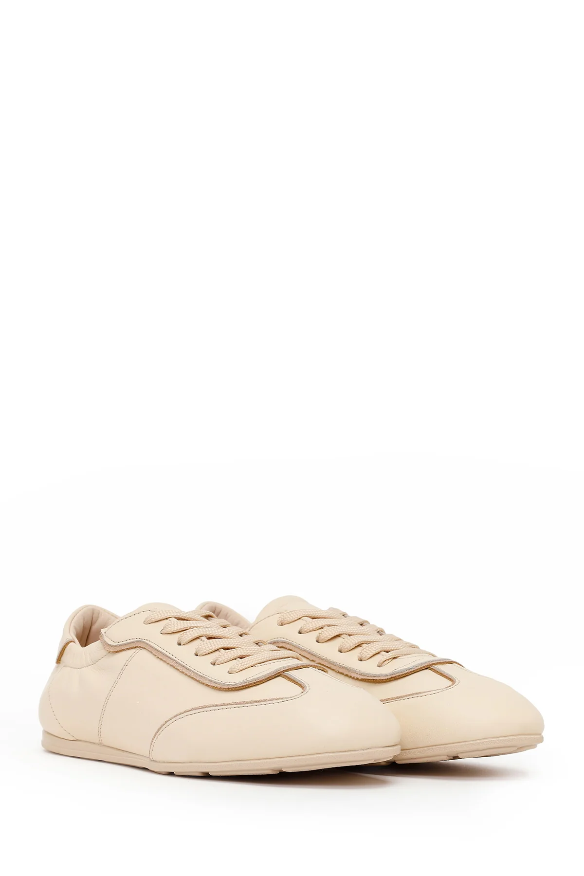 Kadın Bej Bağcıklı Deri Sneaker - Image 2