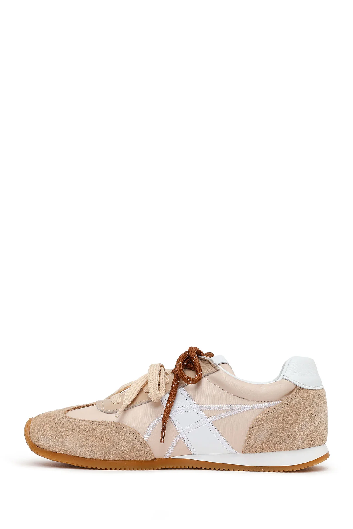 Kadın Bej Bağcıklı Deri Sneaker - Image 3
