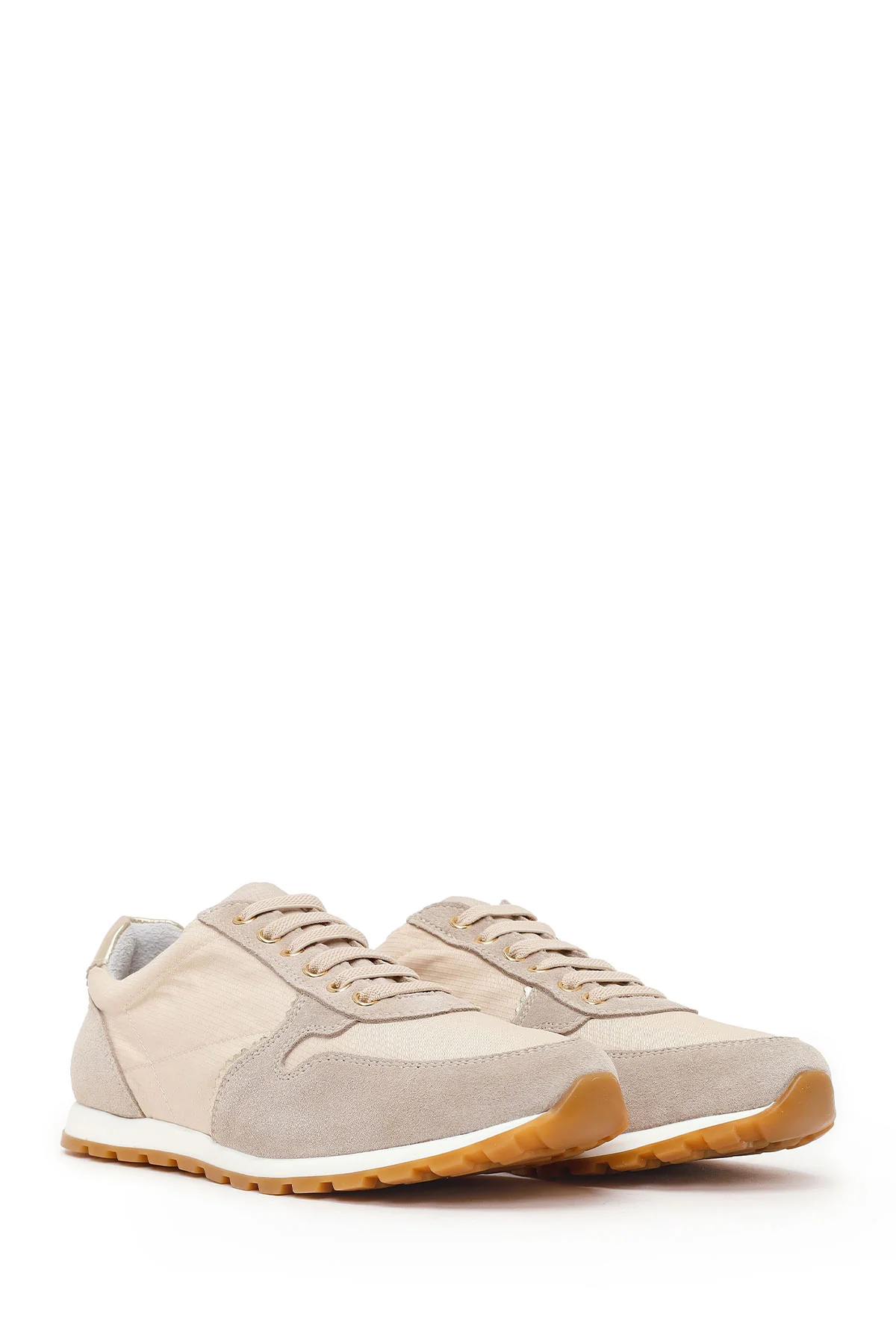 Kadın Bej Bağcıklı Deri Sneaker - Image 2