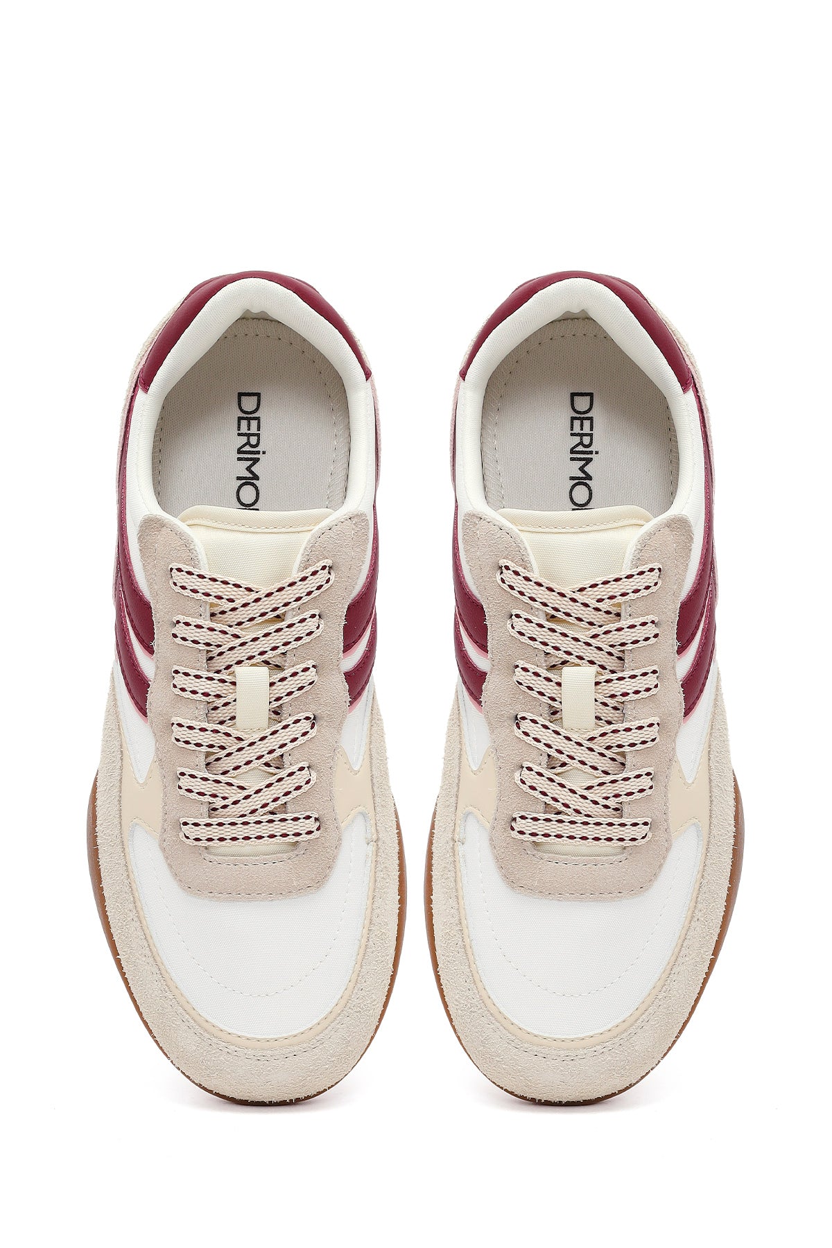 Kadın Bej Bağcıklı Deri Sneaker - Image 3