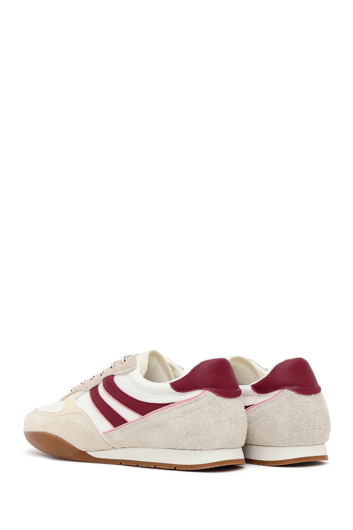 Kadın Bej Bağcıklı Deri Sneaker - Image 5