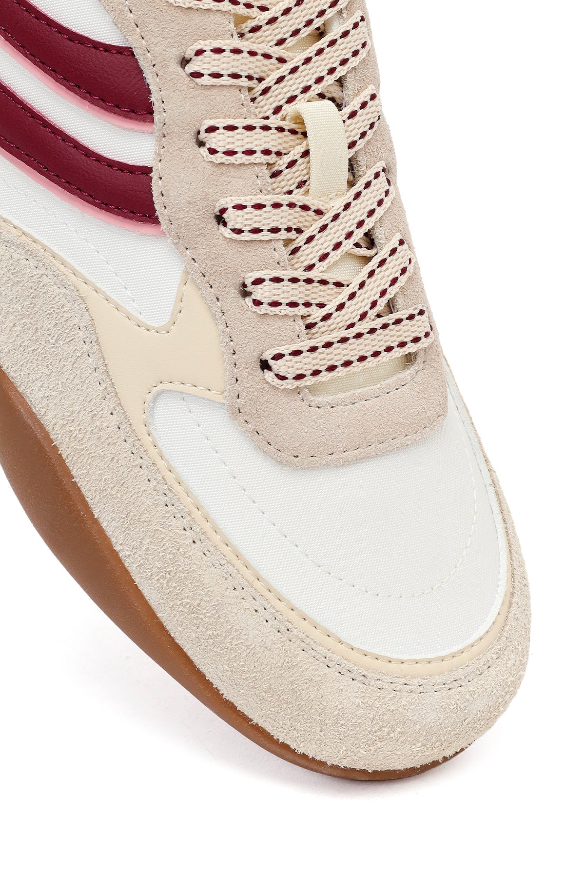 Kadın Bej Bağcıklı Deri Sneaker - Image 8