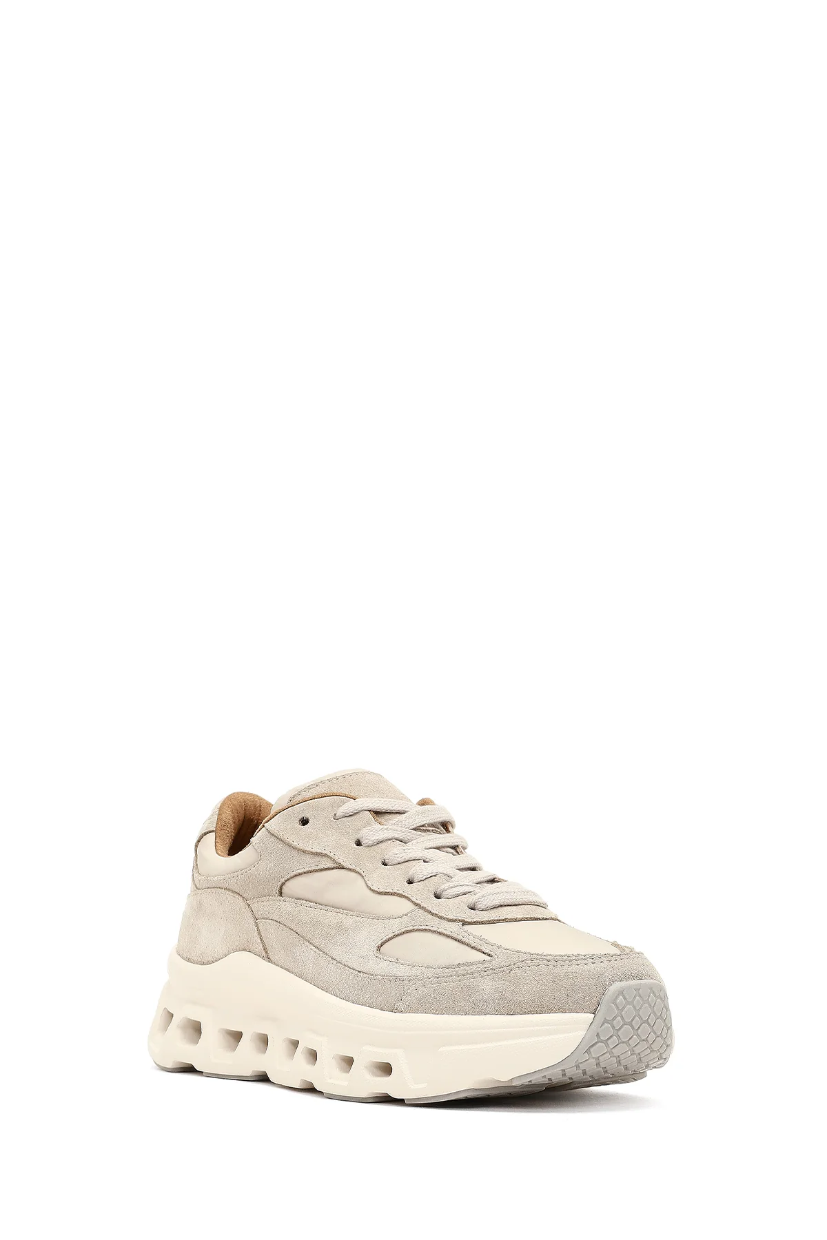 Kadın Bej Bağcıklı Kalın Tabanlı Deri Sneaker - Image 8