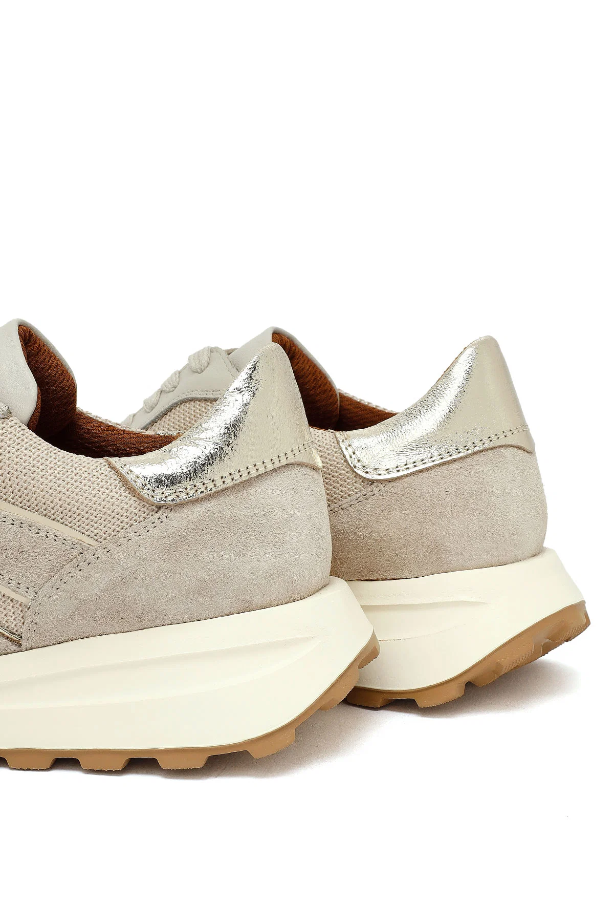 Kadın Bej Bağcıklı Kalın Tabanlı Deri Sneaker - Image 10
