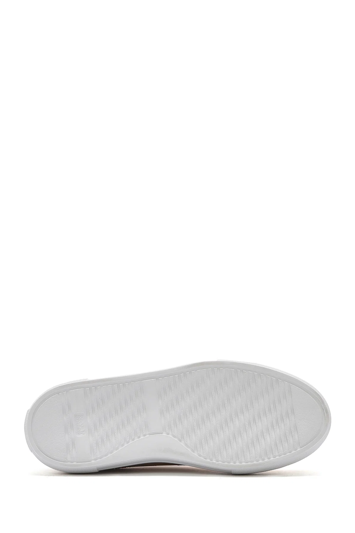 Kadın Bej Bağcıklı Kalın Tabanlı Deri Sneaker - Image 4