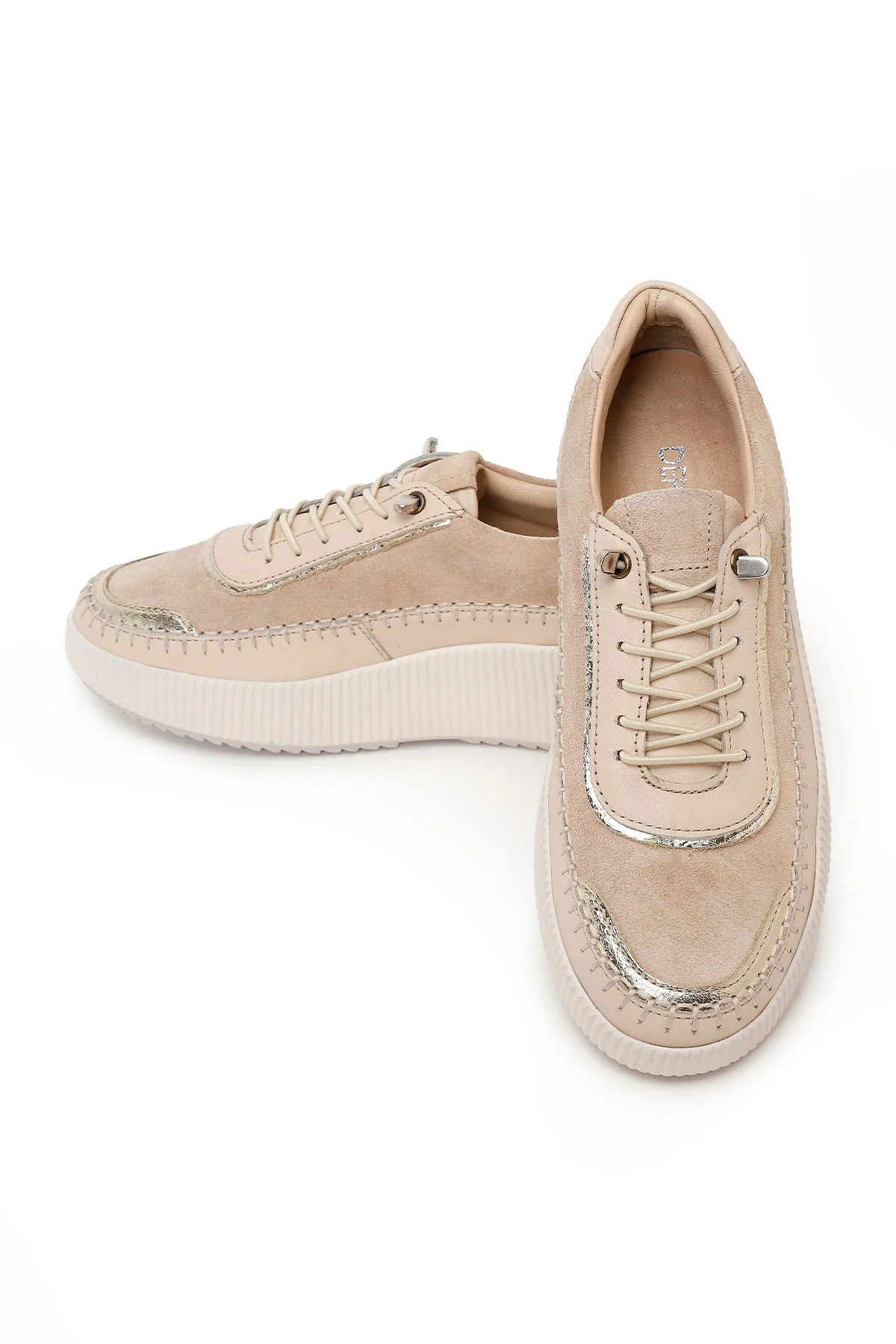 Kadın Bej Bağcıklı Kalın Tabanlı Deri Sneaker - Image 10