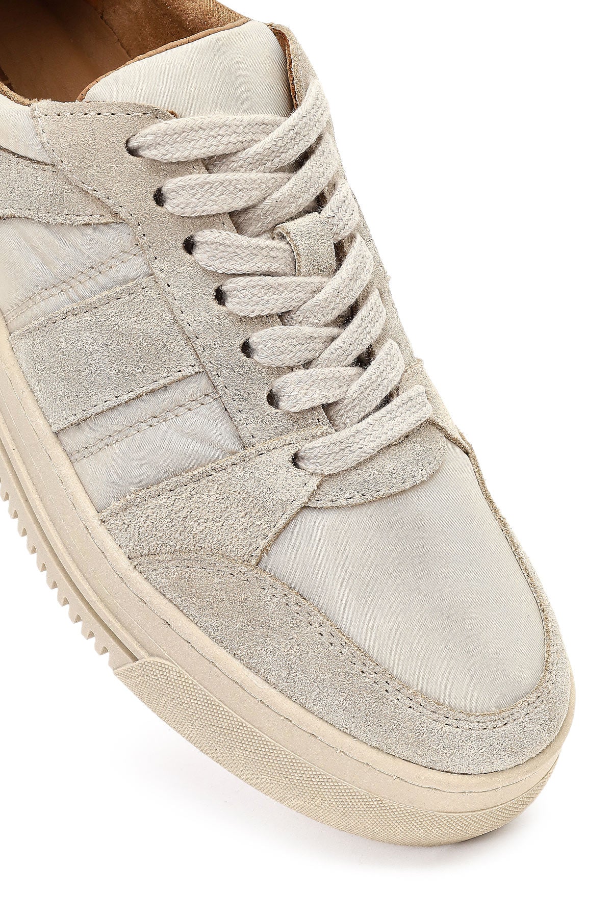 Kadın Bej Bağcıklı Kalın Tabanlı Desenli Deri Sneaker - Image 10
