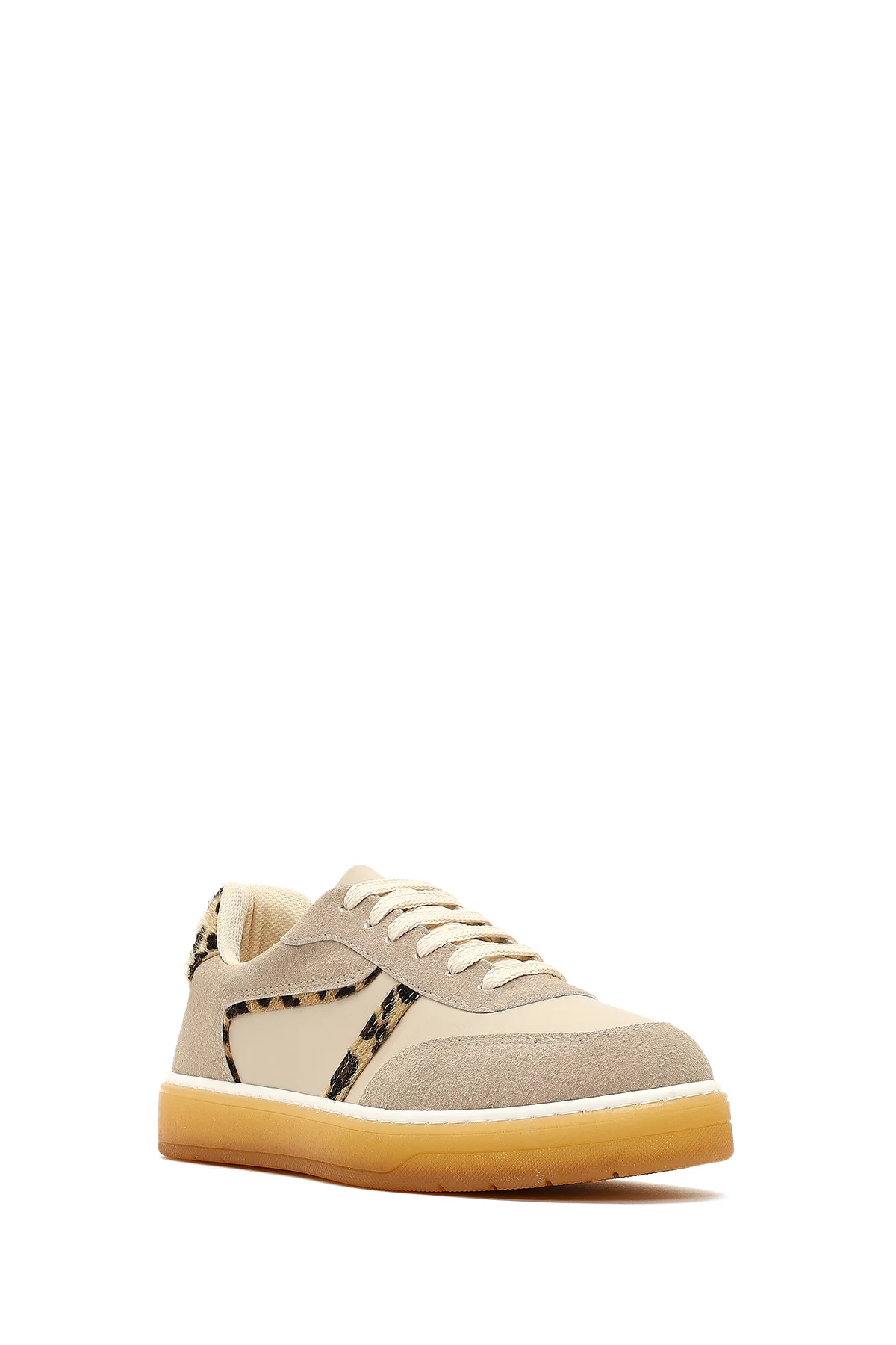 Kadın Bej Bağcıklı Kalın Tabanlı Desenli Sneaker - Image 6