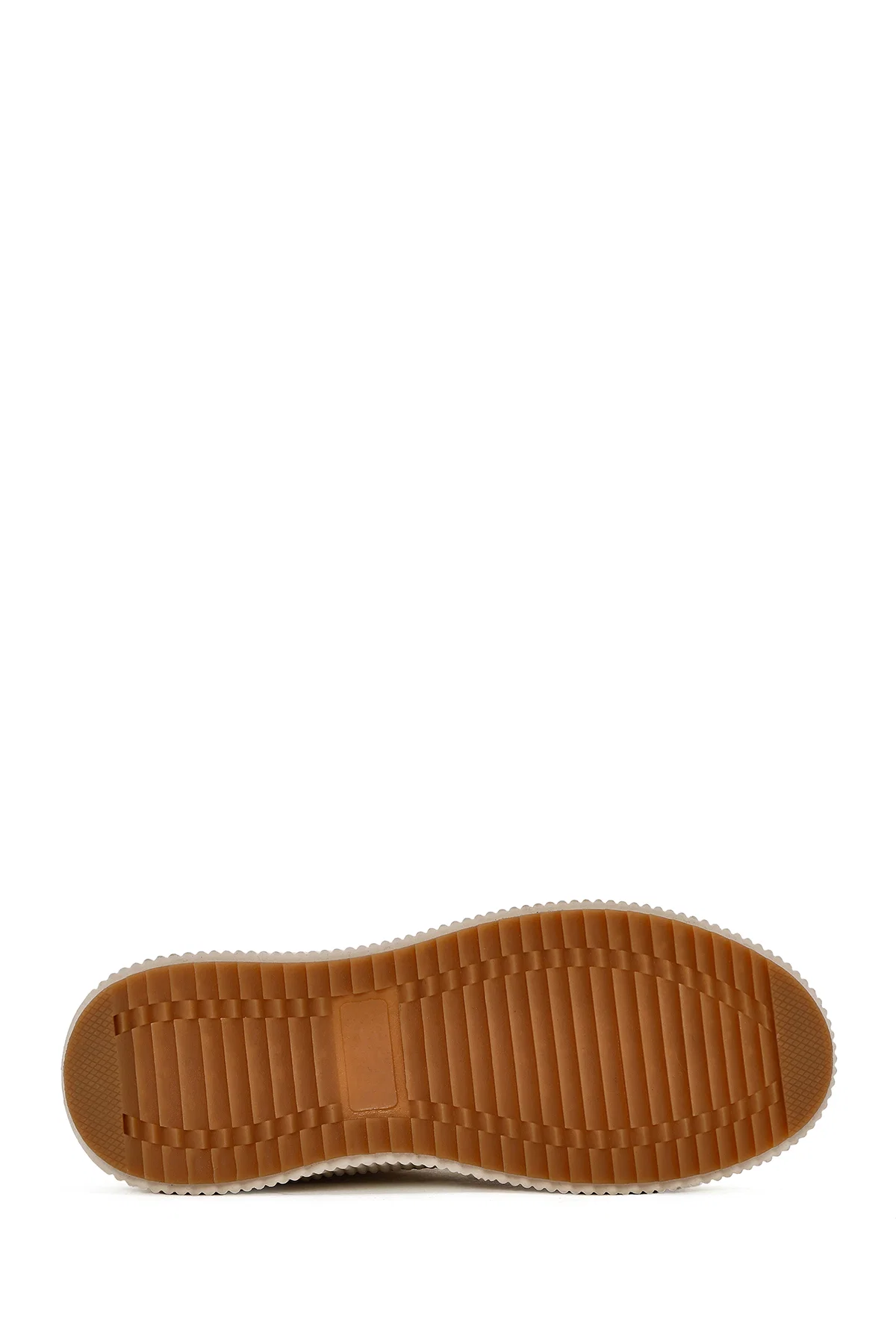 Kadın Bej Bağcıklı Kalın Tabanlı Örgülü Sneaker - Image 4