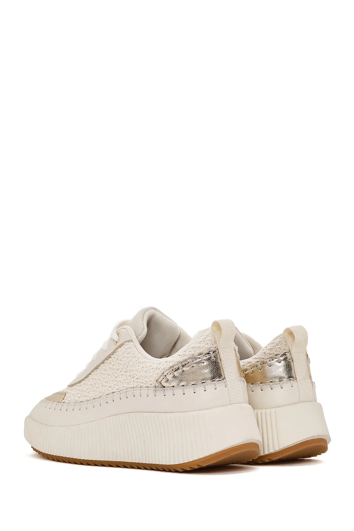 Kadın Bej Bağcıklı Kalın Tabanlı Örgülü Sneaker - Image 5