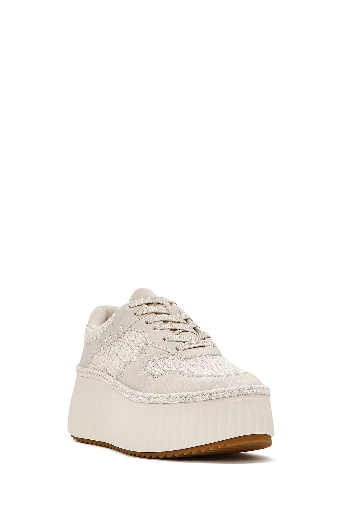 Kadın Bej Bağcıklı Kalın Tabanlı Örgülü Sneaker - Image 6