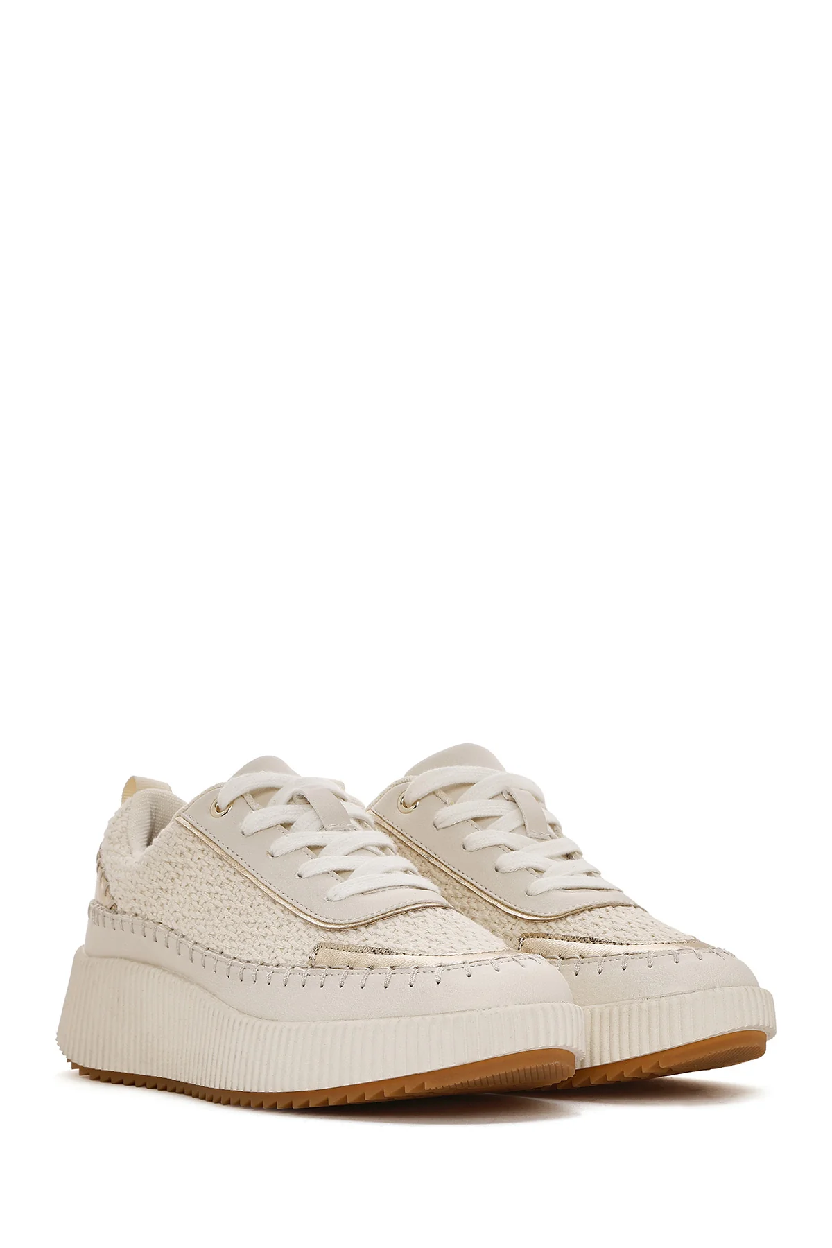 Kadın Bej Bağcıklı Kalın Tabanlı Örgülü Sneaker - Image 2