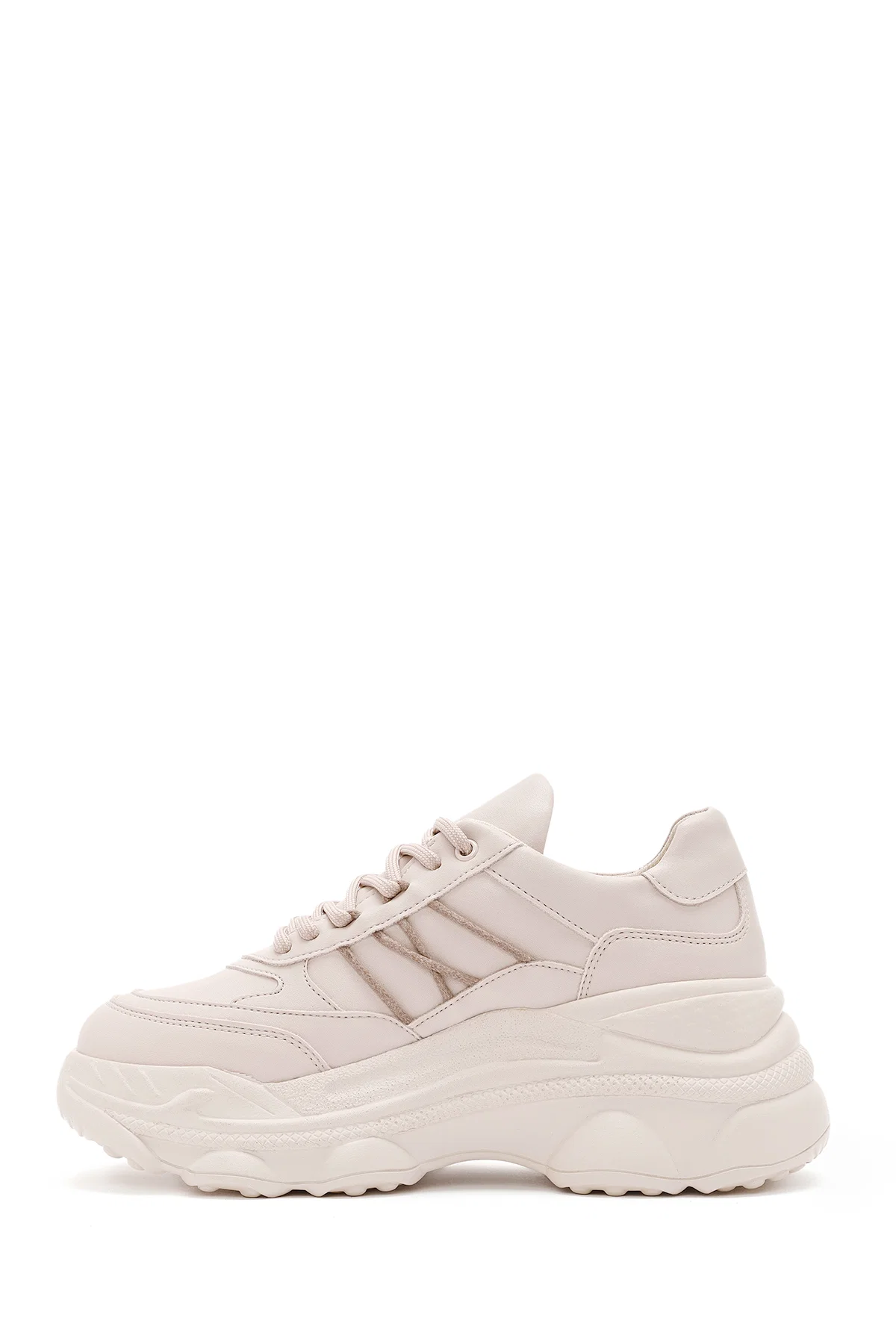 Kadın Bej Bağcıklı Kalın Tabanlı Sneaker - Image 2