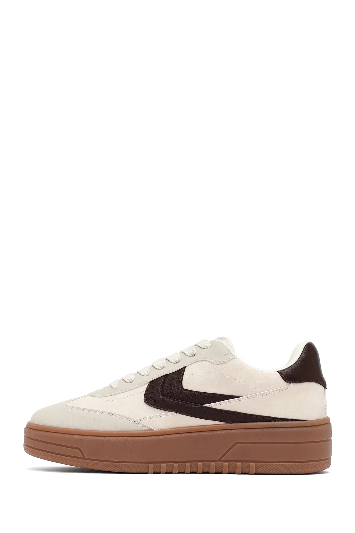 Kadın Bej Bağcıklı Kalın Tabanlı Sneaker - Image 2