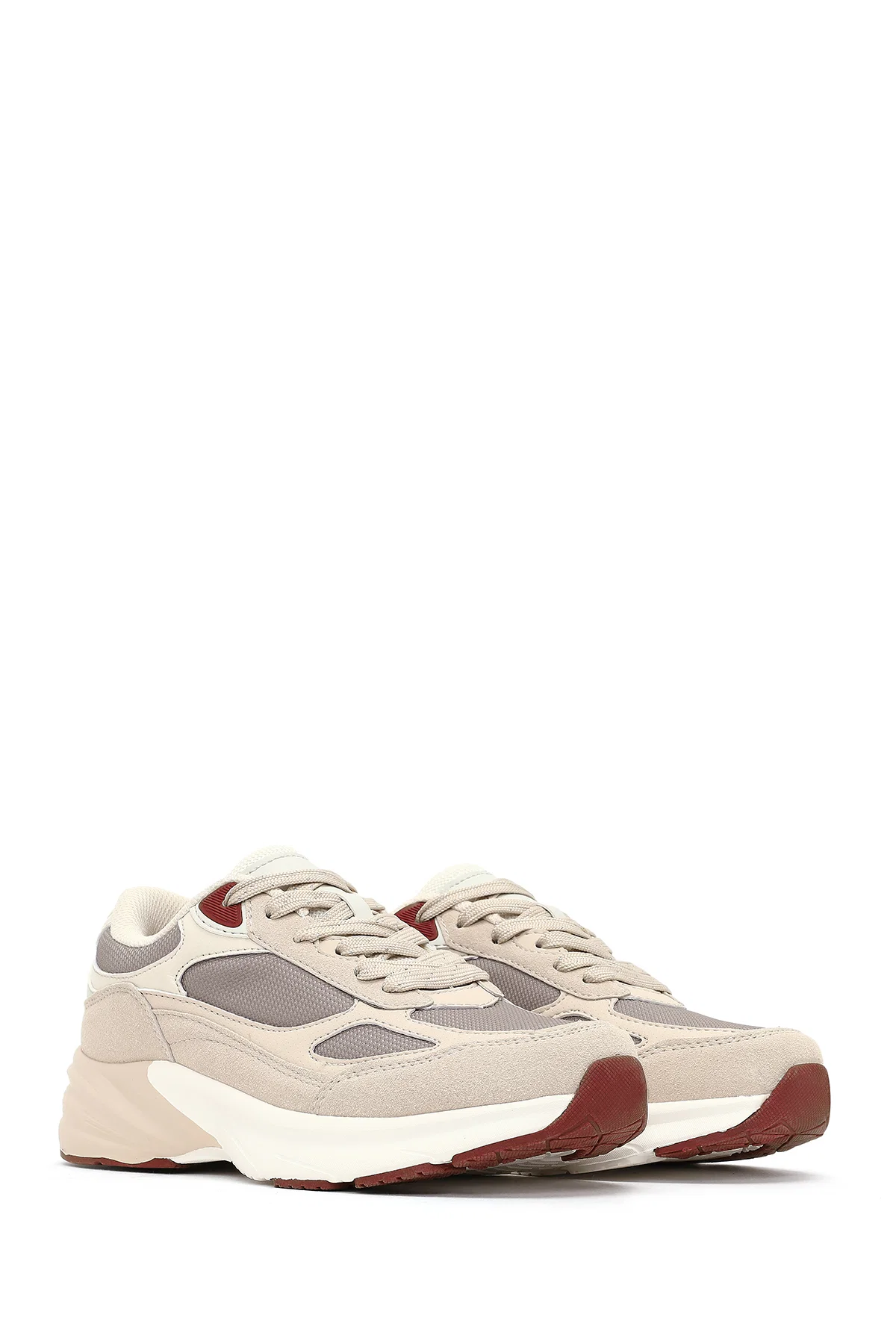 Kadın Bej Bağcıklı Kalın Tabanlı Sneaker - Image 3