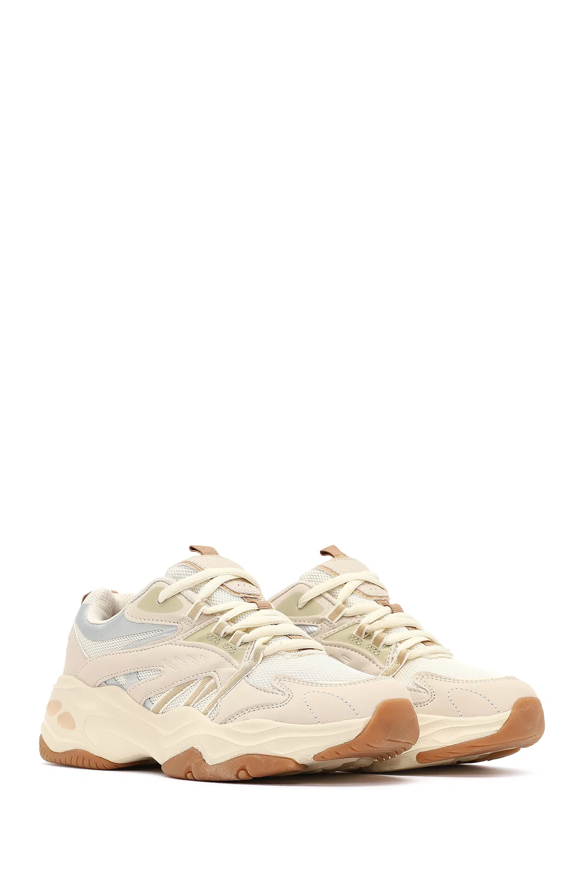 Kadın Bej Bağcıklı Kalın Tabanlı Sneaker - Image 3