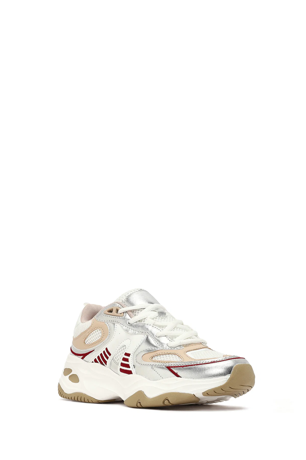 Kadın Bej Bağcıklı Kalın Tabanlı Sneaker - Image 6
